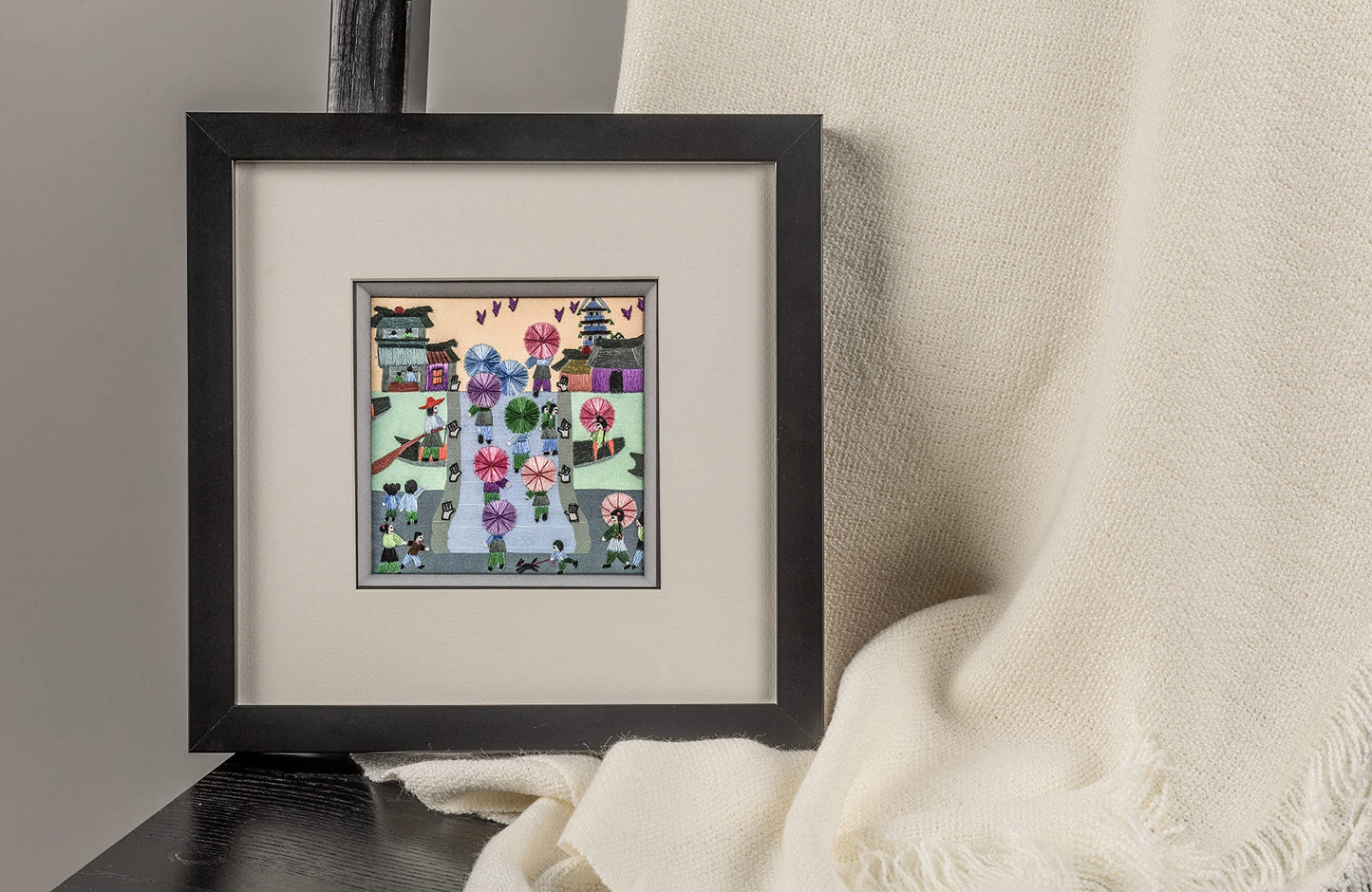 Ebherys Hunan Hand Embroidery Artwork, Handmade Paintings with Wood Frame Hanging on the wall as Room Decoration Home Accessories, Meaningful Gifts for Mother Daughter and Friends (Picking Lotus)