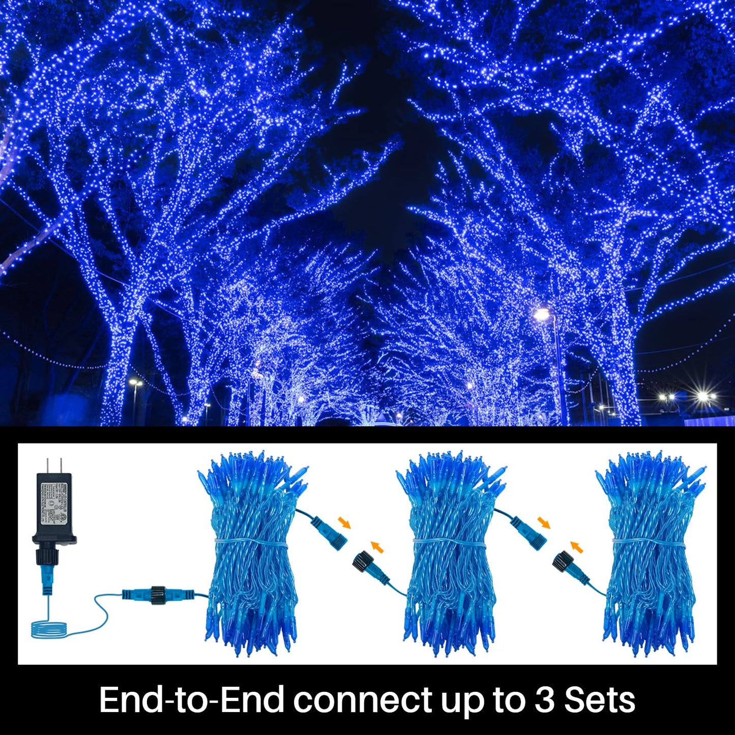 LAMPHOME 32.5FT 100LED Blue Christmas String Lights, 16 Modes Waterproof Fairy Lights Plug in, Twinkle String Lights Indoor Outdoor for Bedroom Wall Halloween Tree Party Home Decoration