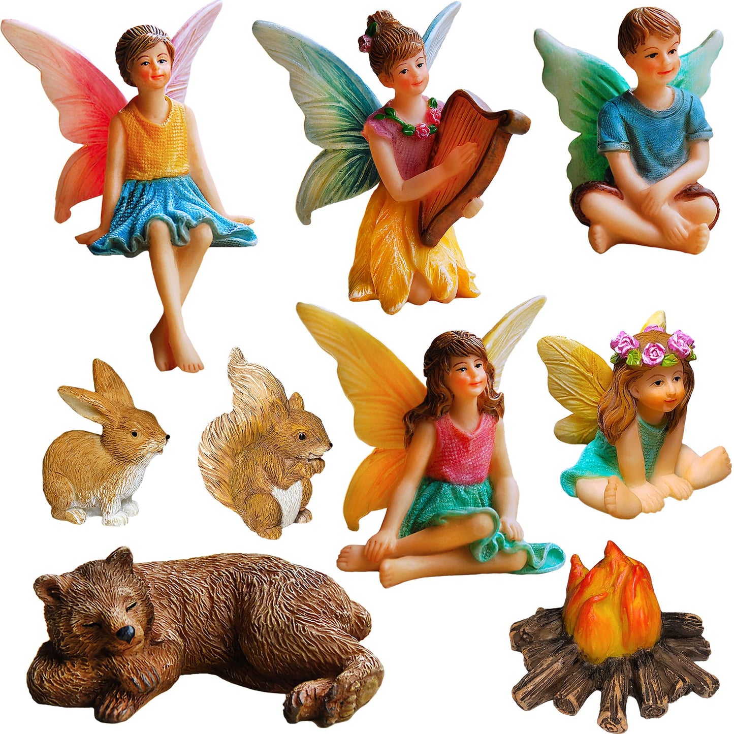 Mood Lab Fairy Garden Figurines - Camping Set (9 pcs) - Miniature Decorative Statues & Accessories - Outdoor & Indoor Garden Decor