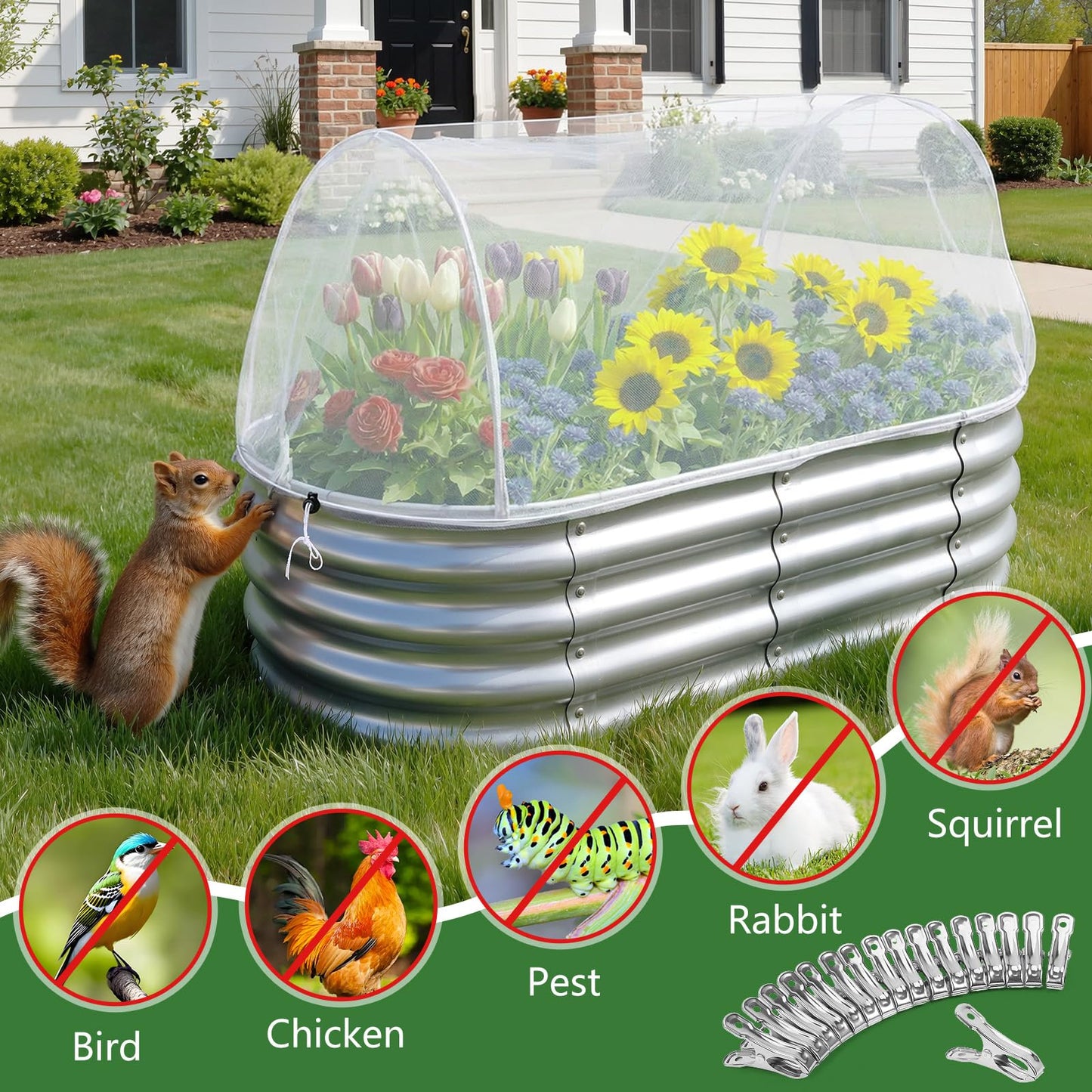 Garden Netting for Raised Beds 2 Pack, Raised Garden Bed Plant Netting Cover Mesh for Garden Protection, Rectangular Bird Netting Pest Barrier Screen Insect Net for Vegetables Fruits, 4x2x1ft, White