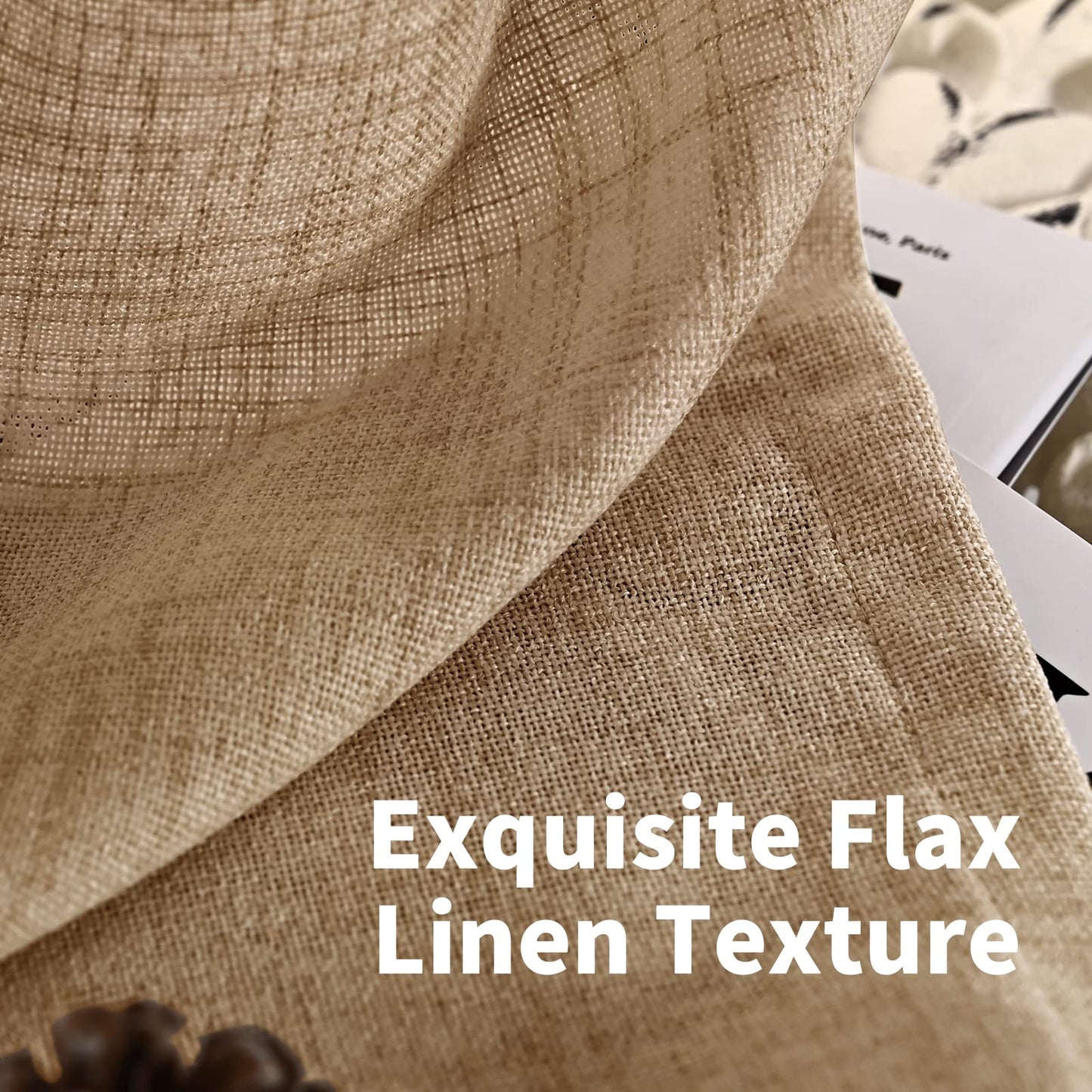 YoungsTex Burlap Linen Curtains 63 Inch Length 2 Panels for Bedroom, Toffee Tan Semi Sheer Drapes Textured with Bronze Grommet Light Filtering for Living Room Farmhouse, 52 X 63 Inch