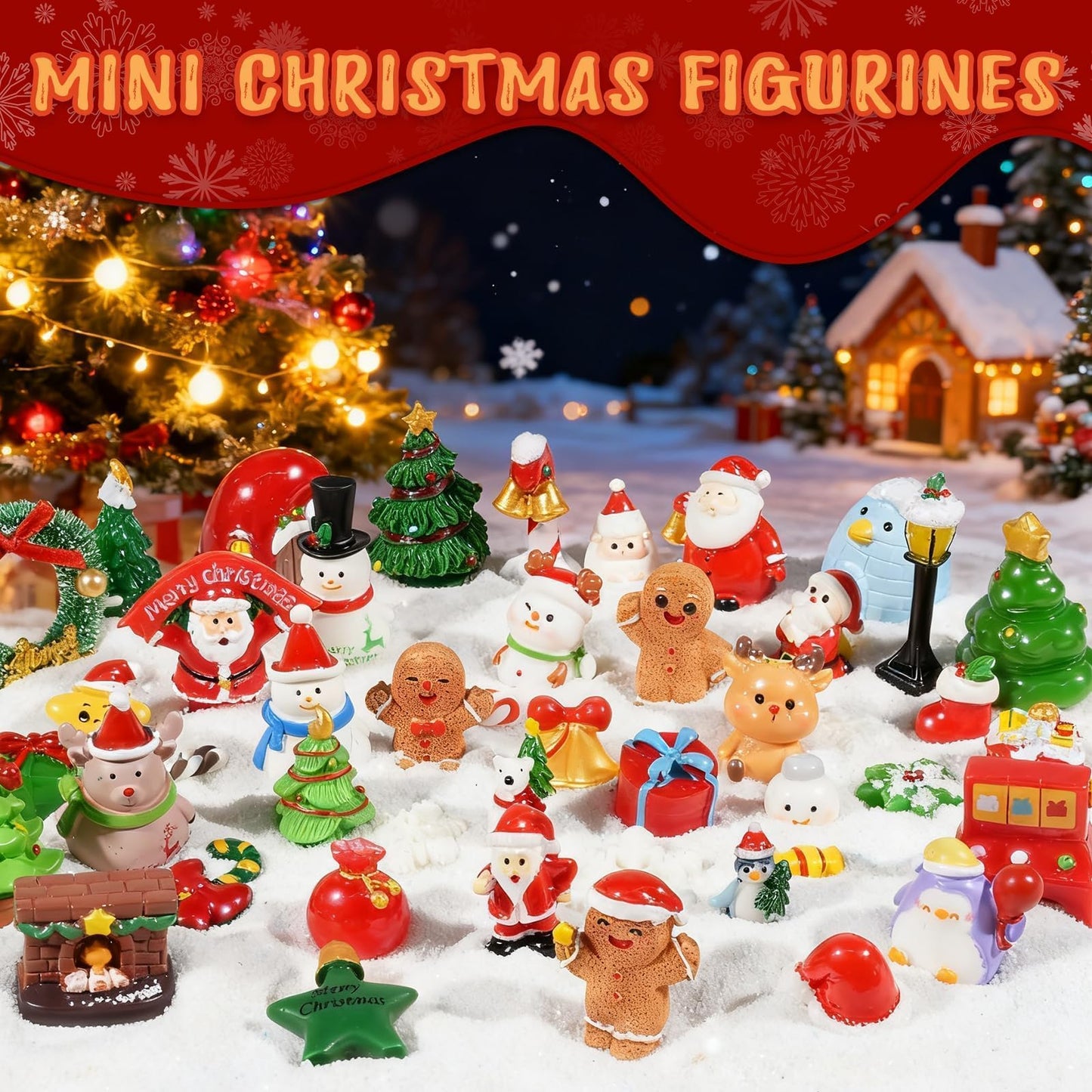 Exasinine 50Pcs Mini Christmas Figurines 48 Style Christmas Miniature Figurines for Winter Xmas Village Accessories Cake Toppers & Home Décor