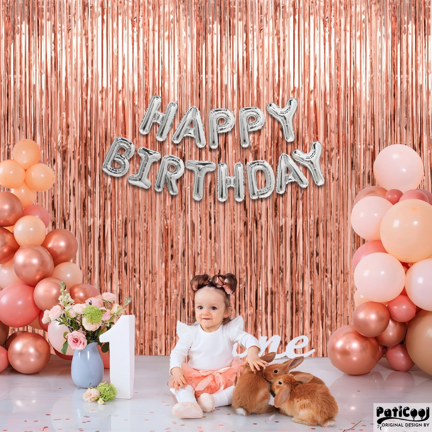 PatiCool Thicken Rose Gold Tinsel Backdrop 2 Pack 3.3 x 6.6 FT, Foil Fringe Curtains, Birthday Decorations for Women Girls, Bachelorette Bridal Shower Decorations