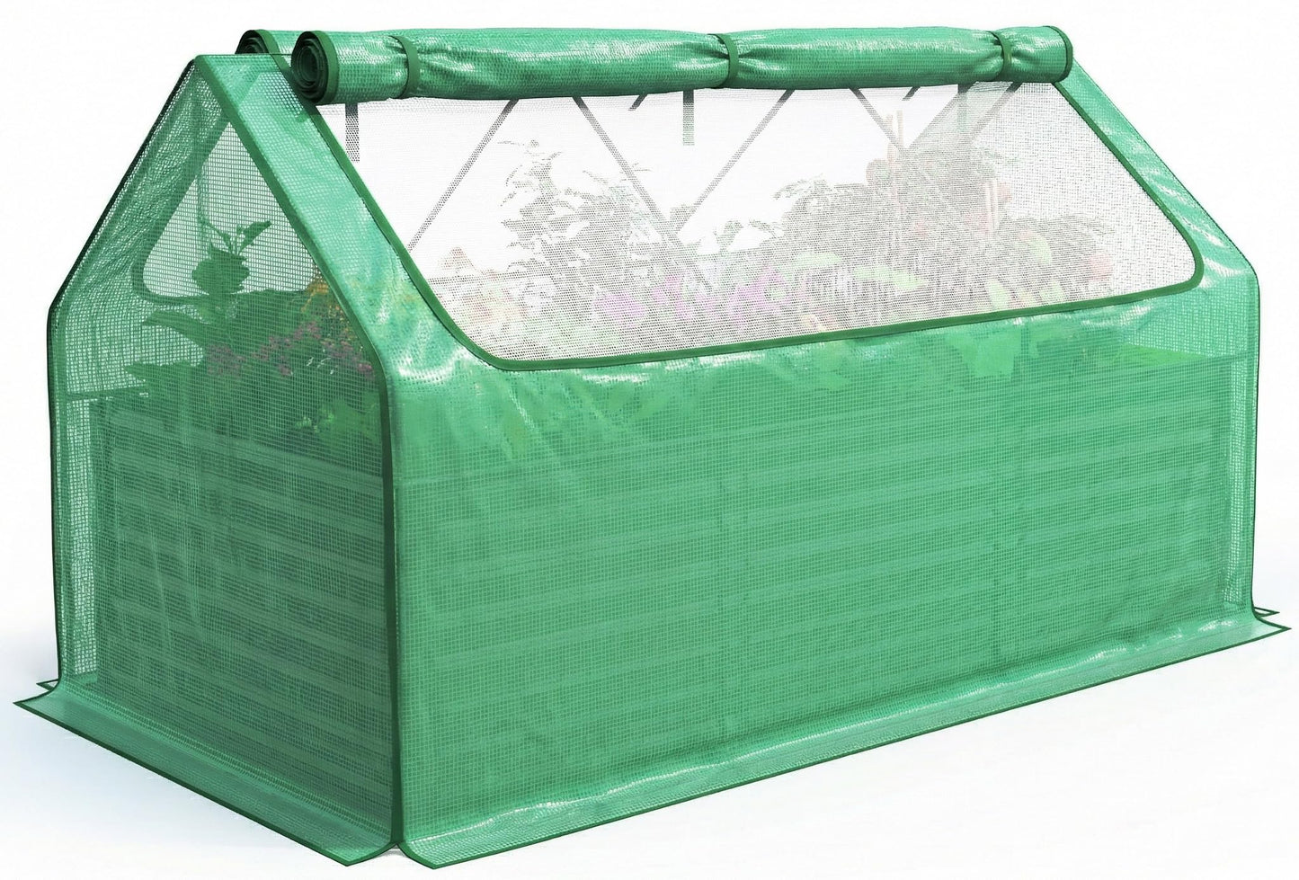 Quictent Raised Garden Bed Galvanized Raised Beds for Gardening Vegetables with Cover 8x4x2 ft Metal Planter Box Outdoor Use, Green