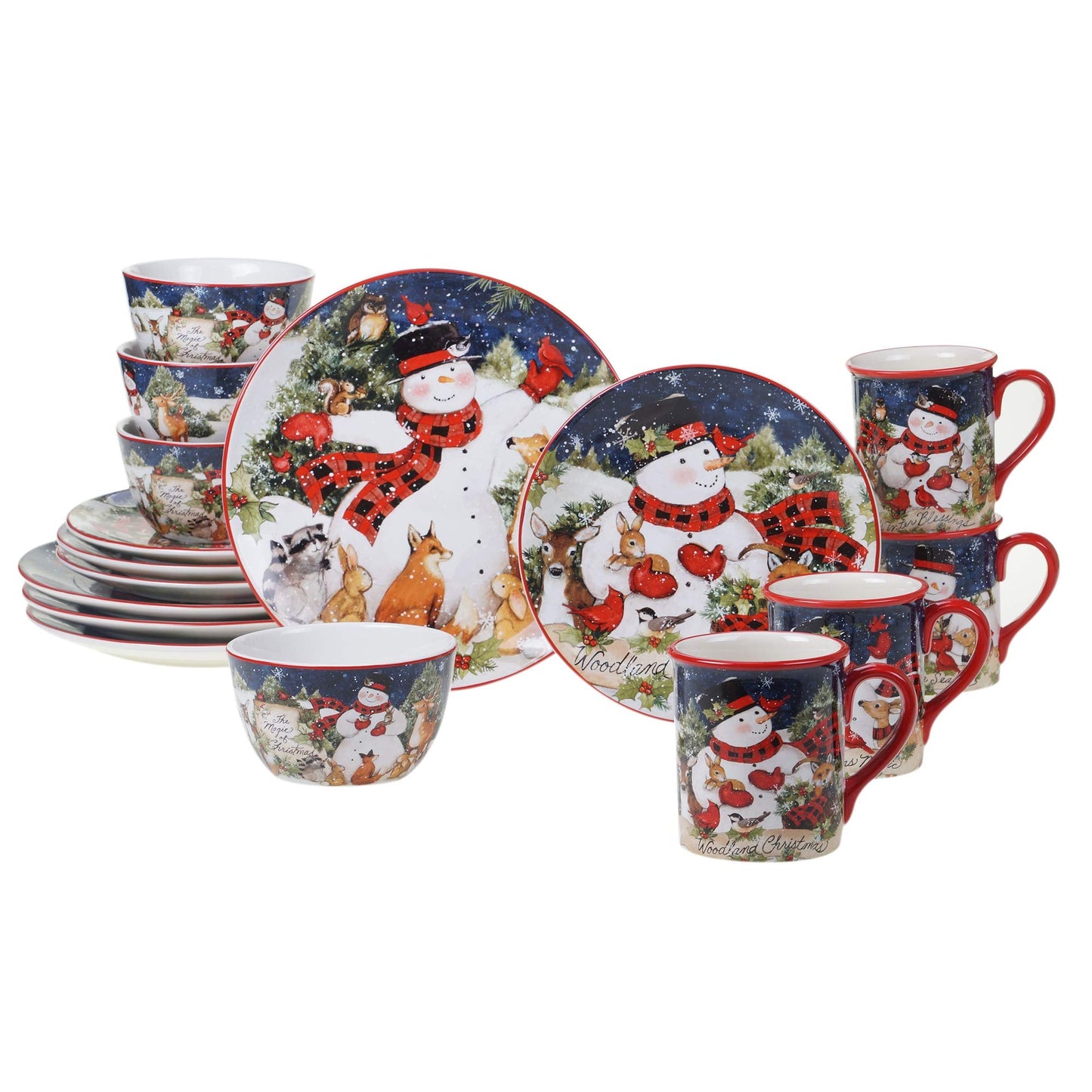 Magic of Christmas Snowman 16-Piece Holiday Dinnerware Set – Service for 4 – Cheerful Winter Plates, Mugs & Bowls for Family Meals, Holiday Gatherings & Festive Table Settings