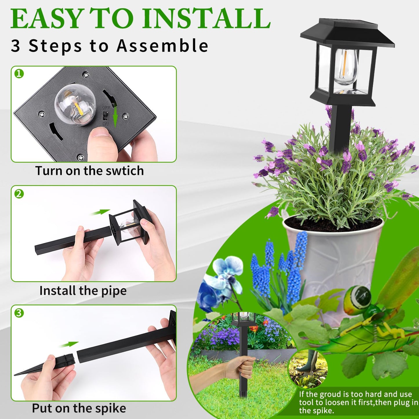 Greluna Solar Lights Outdoor,12 Pack 3000K Waterproof Auto On/Off Solar Pathway Lights for Your Garden, Landscape, Path, Yard, Patio, Driveway,Walkway Decor