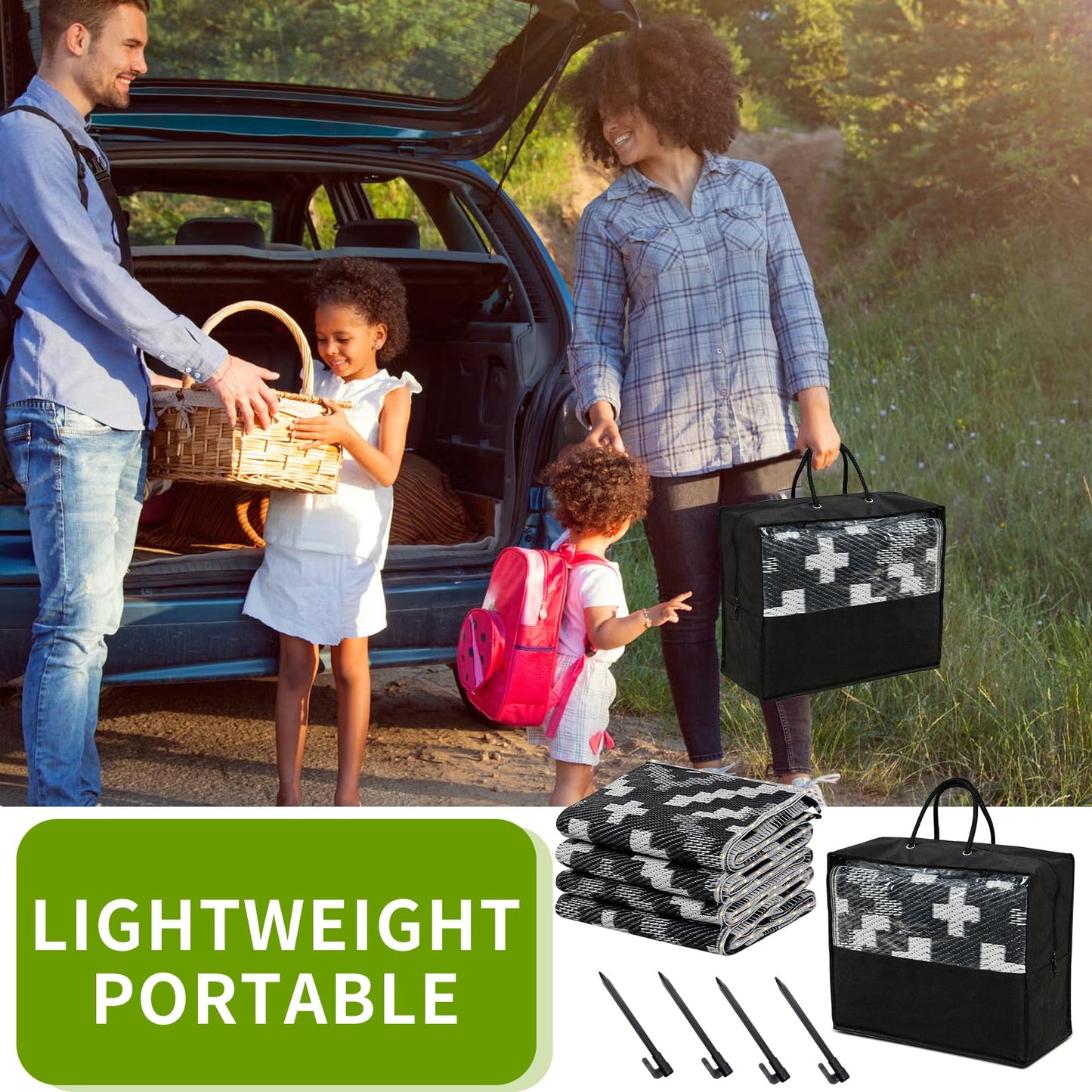 YONILE 8x10 ft Outdoor Rug Waterproof for Patio with LED Light,Large Outdoor Plastic Straw Rug,Reversible Plastic Area Rugs Mat Outside Carpet for RV, Deck, Porch, Picnic, Beach, Balcony