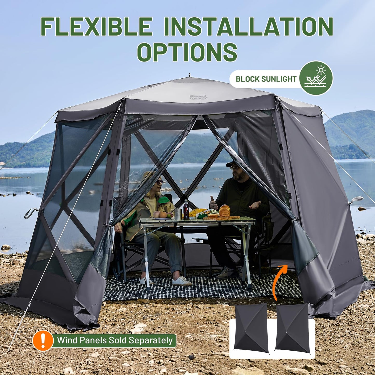 Timber Ridge Easy Pop Up Gazebo Canopy Tent for Camping, 11.5 X 9.8 Ft Portable Instant Screenhouse, Pop Up Screened in Canopy with Netting for Backyard, Patio, Outdoor, Tailgating, Picnics, Grey
