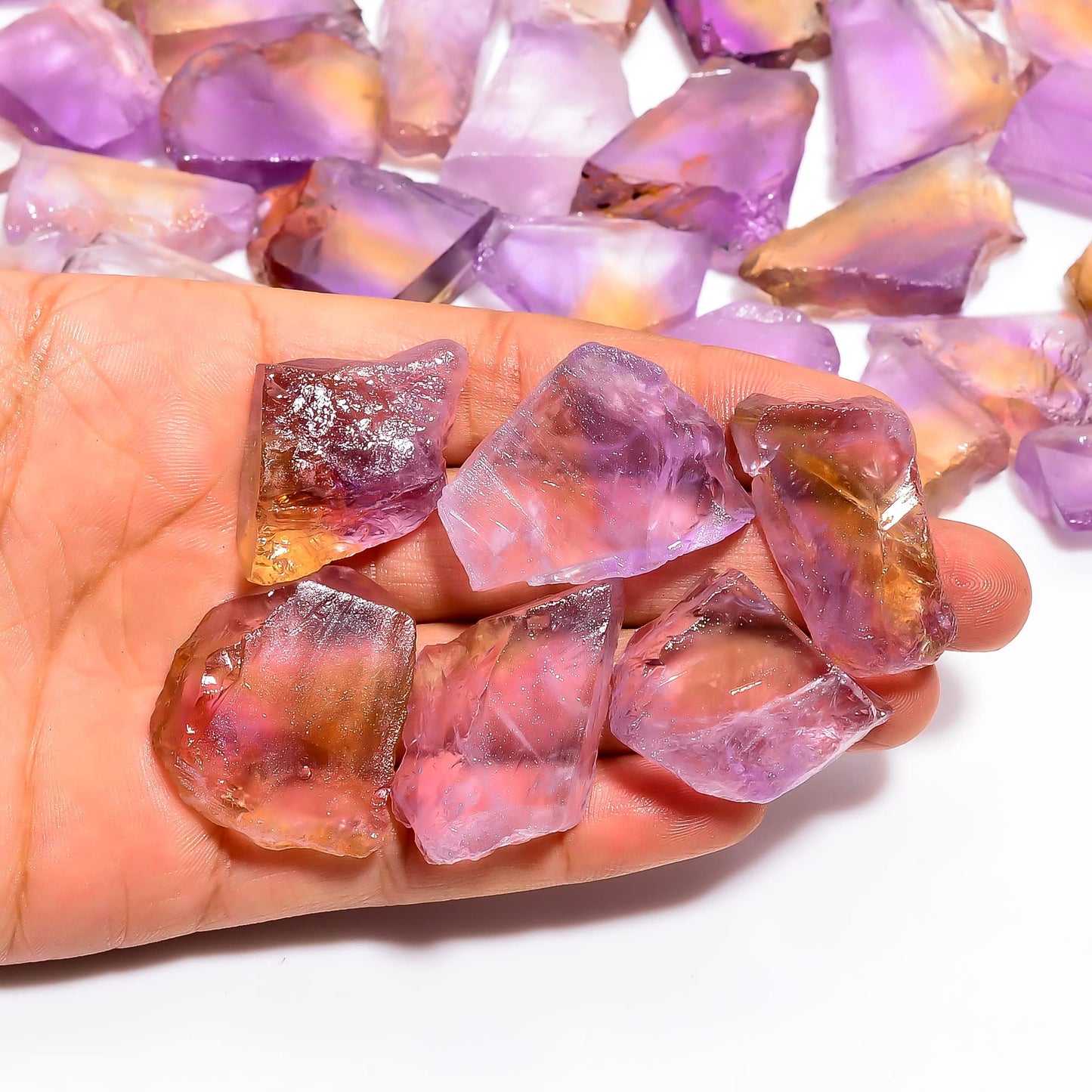 Natural Ametrine Raw Slice Gemstone- Healing Crystals for DIY Jewelry Making -Loose Natural Cabochon -Perfect for Crafting Unique Jewelry Designs (5 pcs, 25-35 mm)