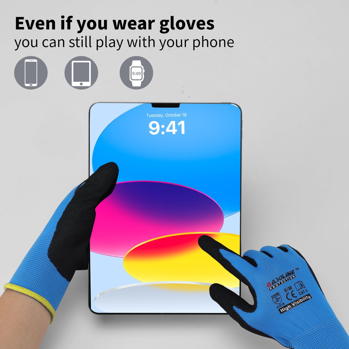 Gasoline Work Gloves MicroFoam Nitrile Coated-12Pairs,Seamless Knit Nylon Gloves,Blue Work gloves (Blue 12-pairs, Large)