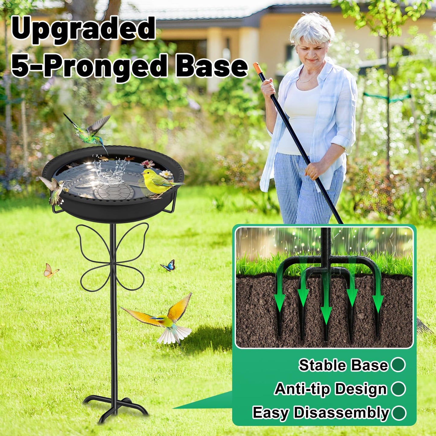 YOADEHOA Bird 37In Bath for Outside with Removable Bowl Metal Base, Freestanding Rust-Proof Birdbaths & Birdfeeder, Bird Baths Feeder Bowl for Outdoors Garden Patio Yard Lawn Decor (Black)