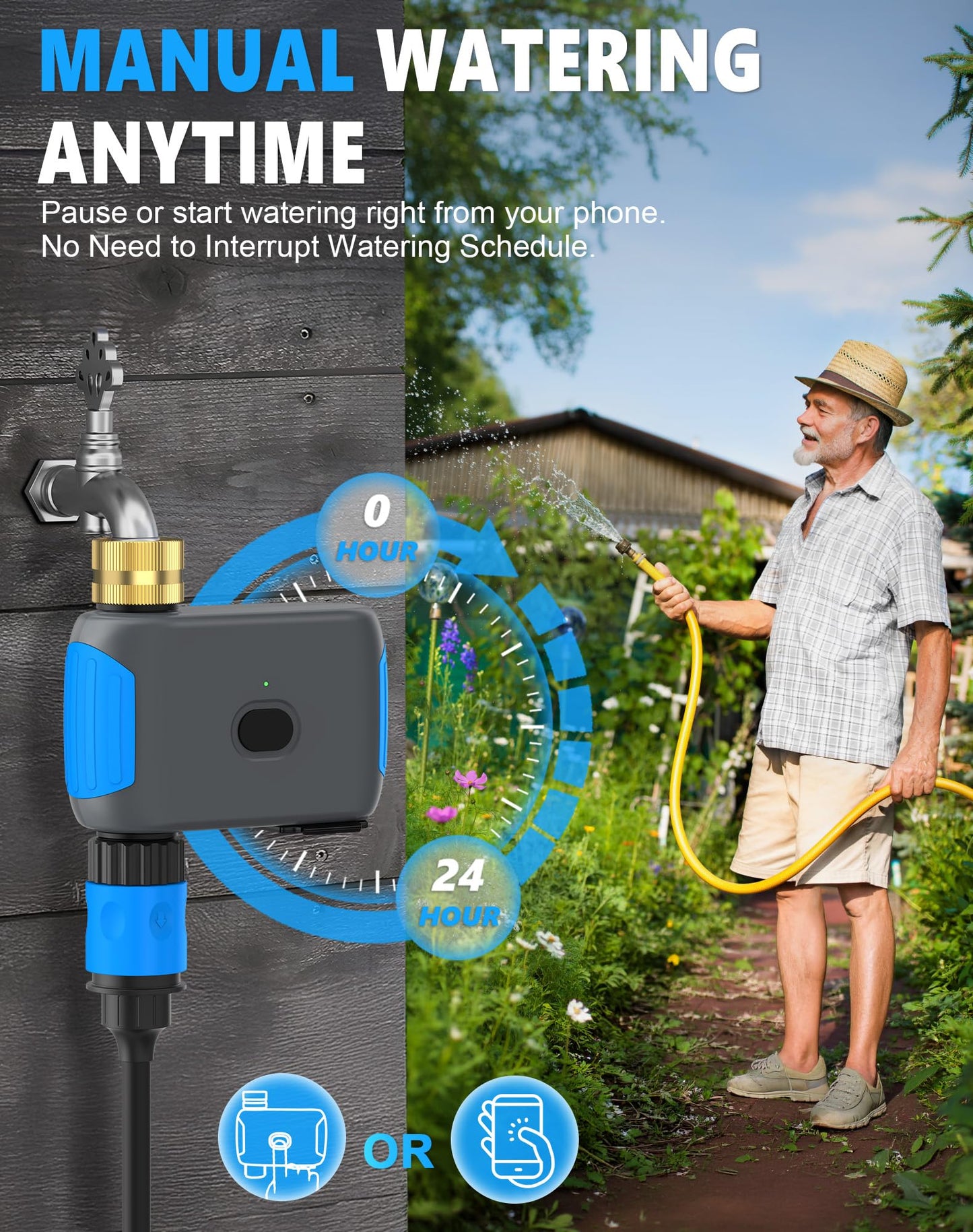 Grillum WiFi Sprinkler Timer, Smart Bluetooth Hose Timers, Water Timer for Garden Hose with APP, Digital Automatic Irrigation System Compatible with Alexa Google, for Outdoor Garden Lawn, 1 Outlet