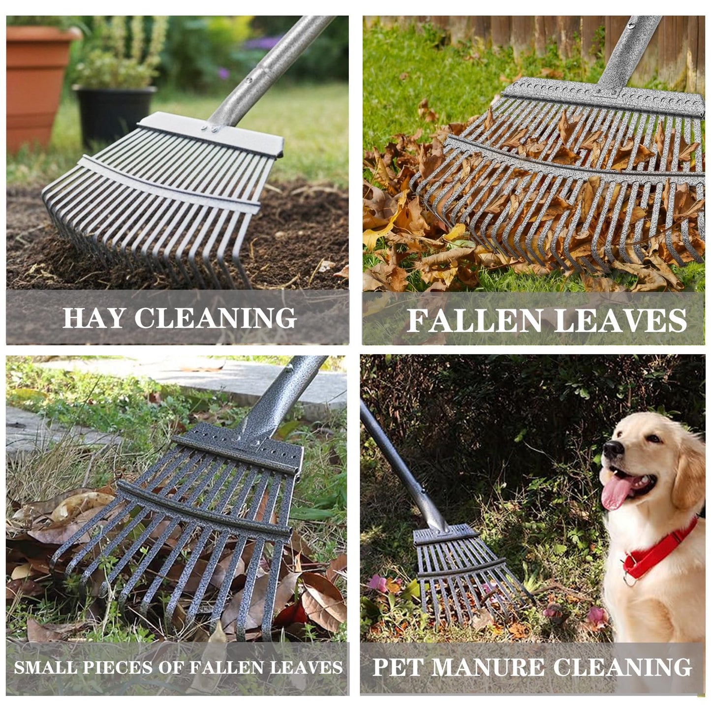 GARDENWORK Leaf Rake for Leaves,36-73" Long Garden Rake,25 &11 Tines Heavy Duty Leaf Rake for Lawns,Adjustable Stainless Steel Handle,Yards, Grass, Garbage, Weeds, Debris