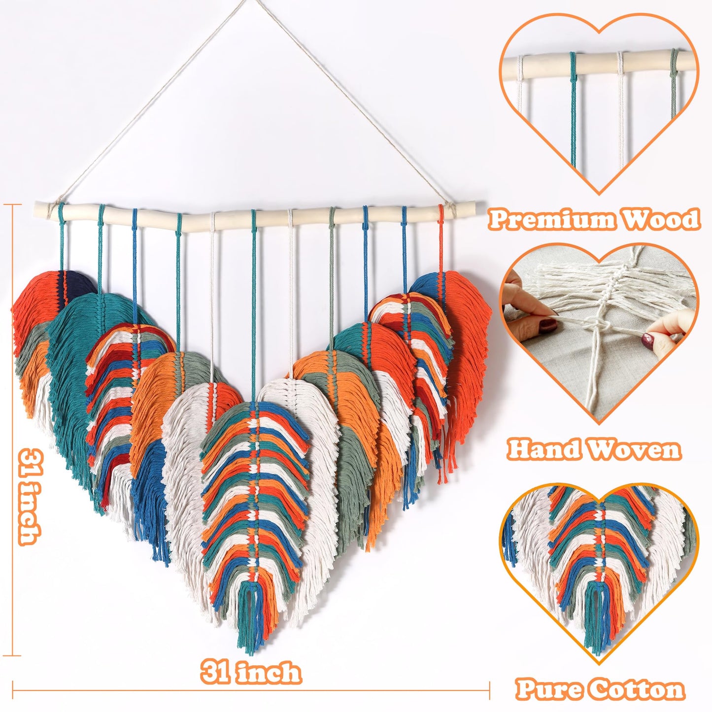 Amestrina Boho Tapestry for Bedroom, Boho Wall Decor for Bedroom, Large Wall Art for Living Room, Macrame Wall Hanging，Wall Tapestry for Living Room (Orange)