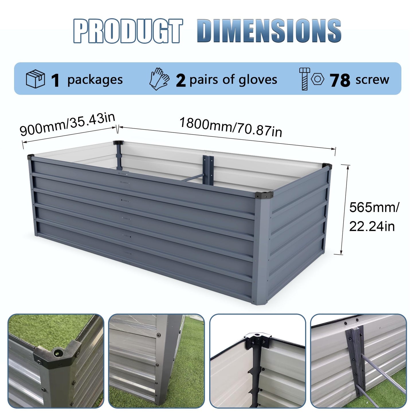 YJSPSSW 2pcs 6x3x2ft Large Raised Garden Bed Kit, Grey Galvanized Metal Outdoor Planter Boxes for Vegetables Flowers Herbs
