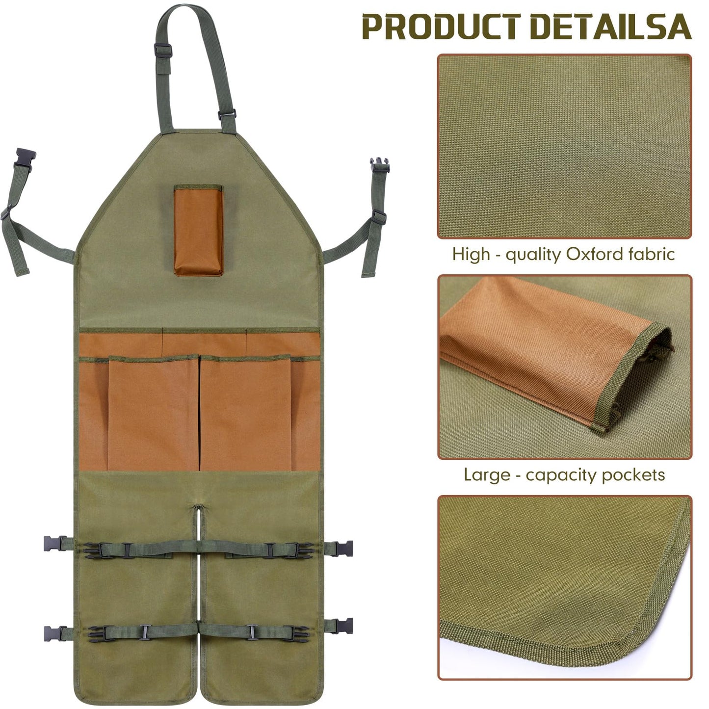 Shyyween Gardening Apron Adjustable Legs Waterproof Apron with 6 Release Pockets Army Green Adjustable Buckle for Gardening Woodworking Pottery BBQ Cafe Kitchen Painting Carpenter Work