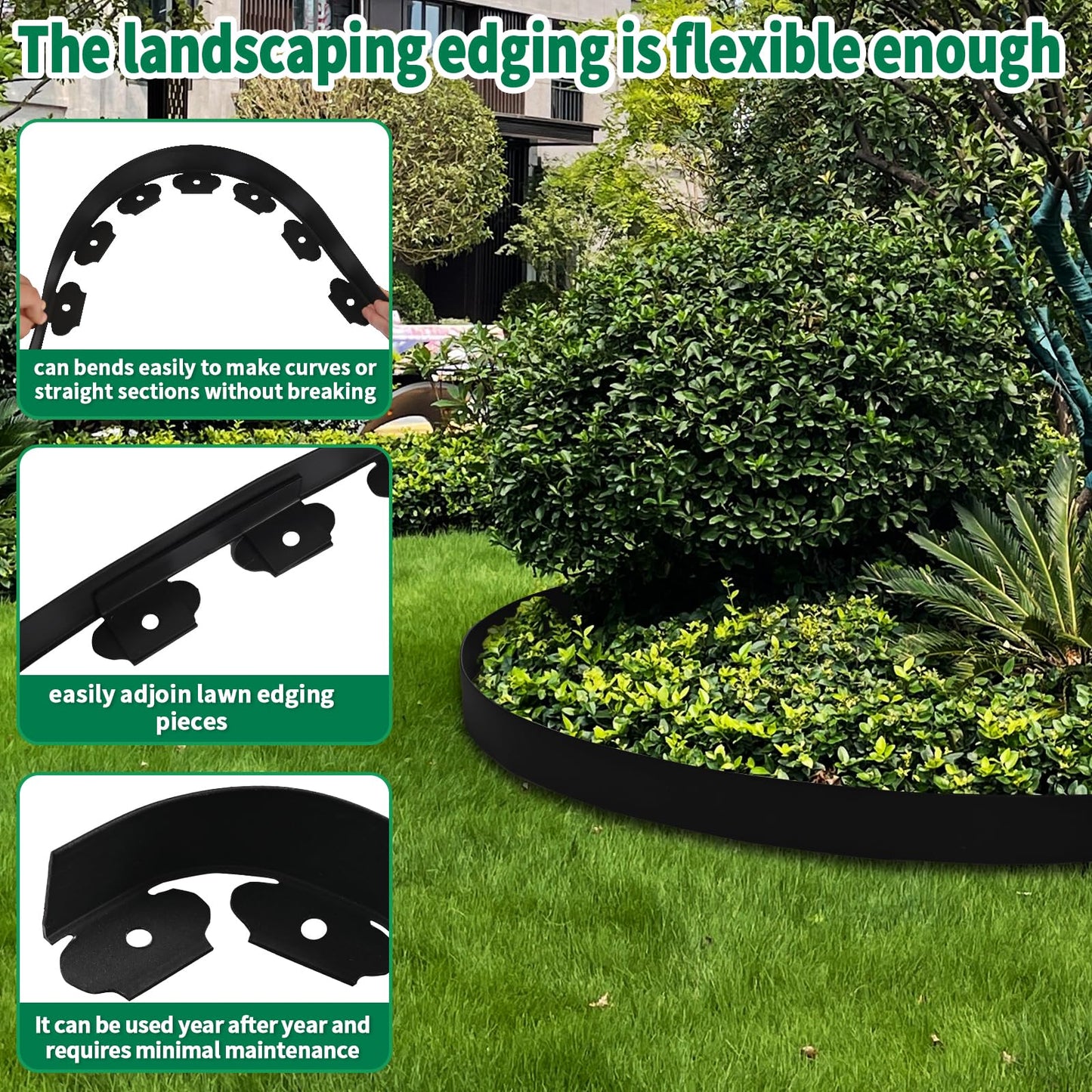 Landscape Edging Border Kit, No Dig Garden Edging Border 30ft 2in Tall with Scissors and 30 Spikes for Landscaping Border Edging Flower Bed Edging Borders