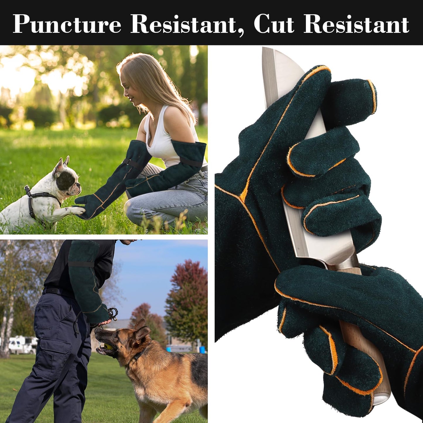 ENPOINT Animal Handling Gloves - 23.6 inch Bite Proof Gloves, Anti Scratch Cowhide Leather for Cat Grooming, Snake Animal Handling