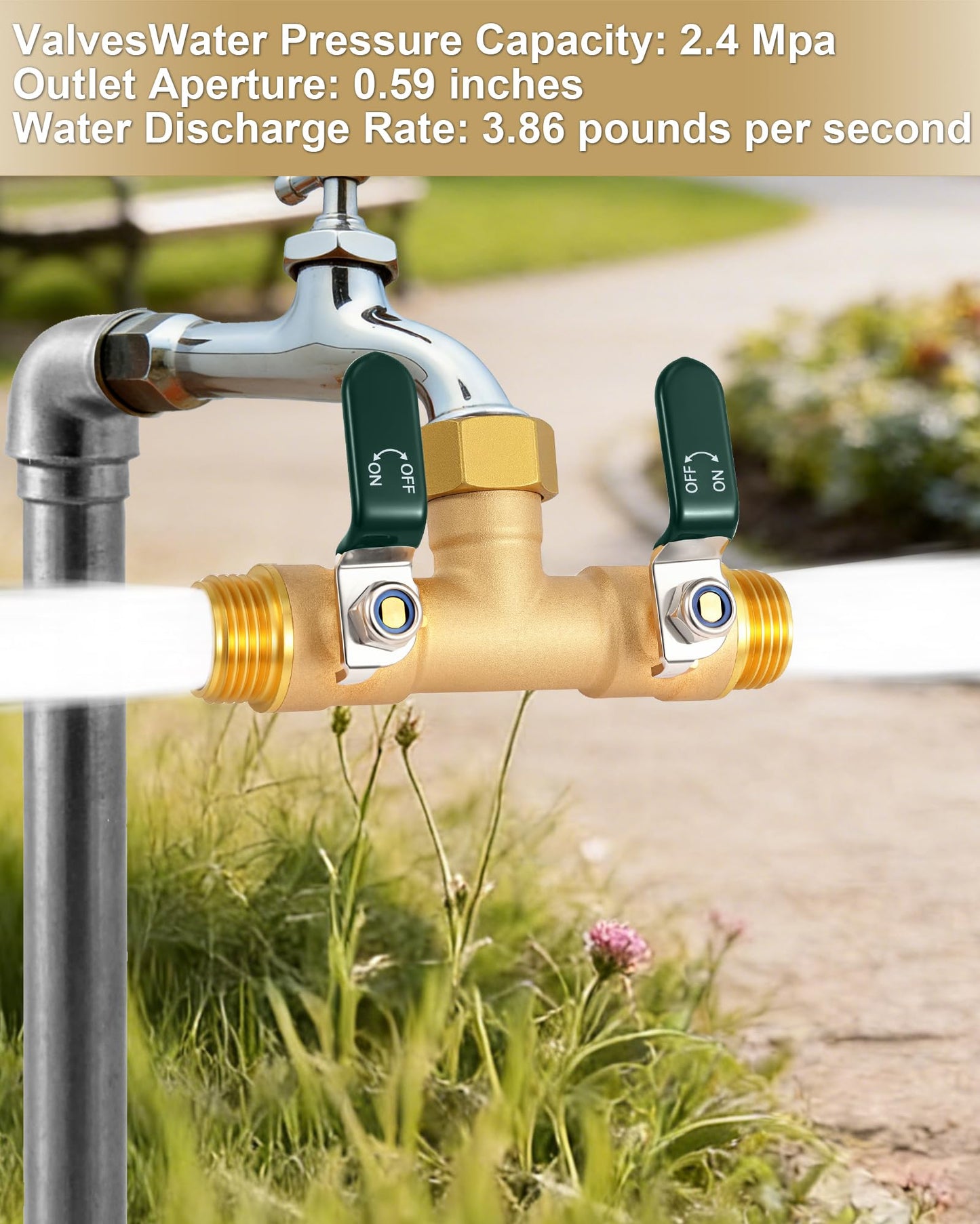 EBH Garden Hose Splitter 2 Way, Heavy Duty Solid Brass Hose Splitter with Shutoff Valves, Water Spigot Splitter With 304 Stainless Steel Handle, Full Flow Outdoor Faucet Splitter, 3/4" GHT Thread