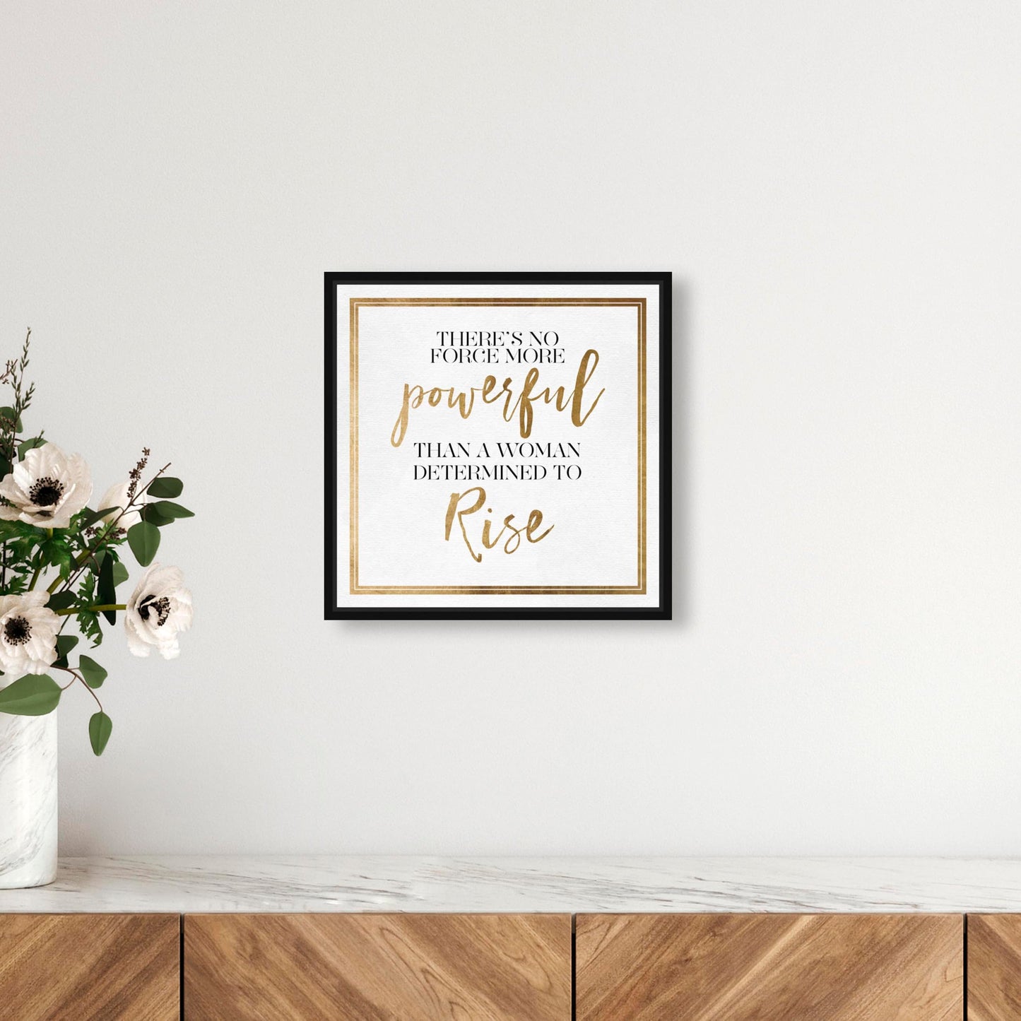 The Oliver Gal Artist Co. Typography Wall Art Canvas Prints Empowered Women Quotes and Sayings Woman Rise Home Décor, 12" x 12", Black Floating Frame