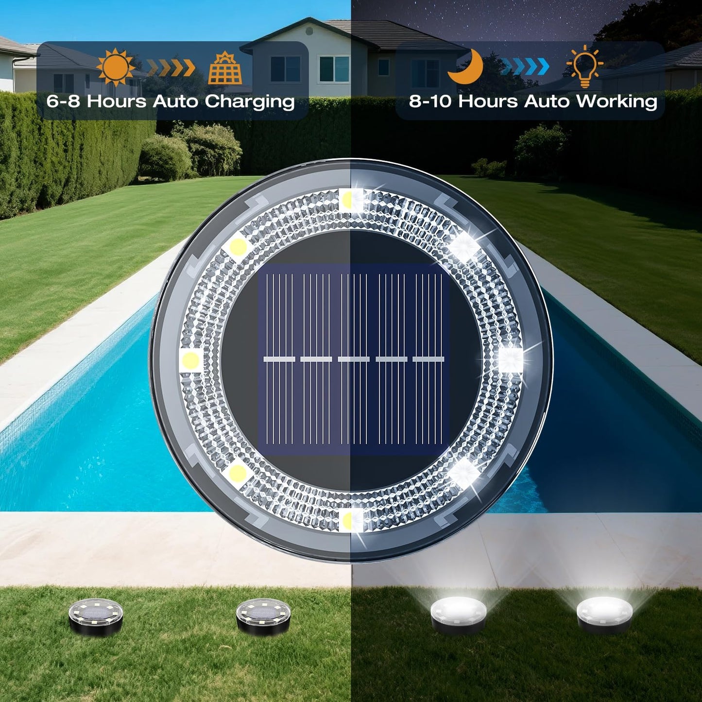 vighep Mini Solar Ground Lights, 12 Pack 2.2 Inch Solar Lights Outdoor Waterproof, Mow‑Over Safe, Upgraded LED Flat Landscape Lighting for Outside Pathway Garden Patio Yard Driveway,Cold White