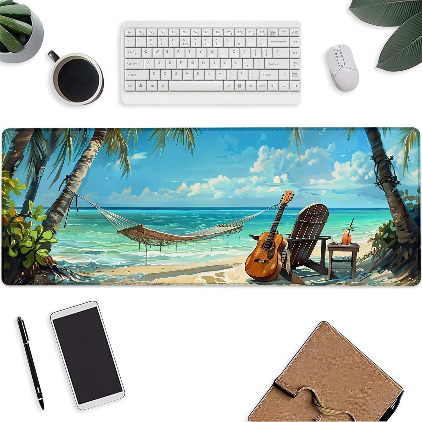 Beach Mouse Pad，Summer Sea Wave Gaming Keyboard Mat，Laptop Computer Protector with Non-Slip Rubber Base，Large Extended MousePads Gifts for Desk Office Home，Deskmat Decor 31.5" x 11.8"