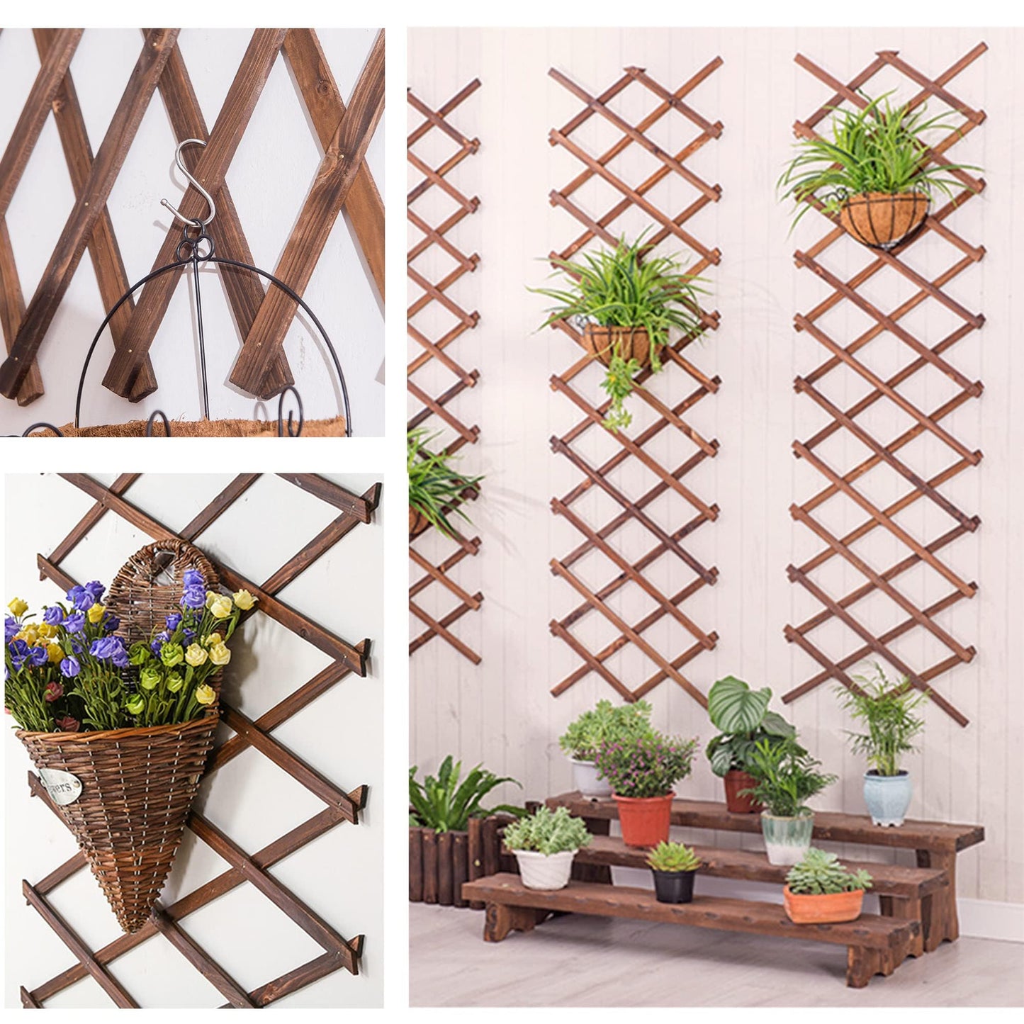 Wooden Lattice Panels for Outside 4Pack, 75"x11.8" Expandable Wood Lattice Fence Wall Garden Trellis Frame for Climbing Plants Outdoor Vine Ivy Rose Patio Room Decorative