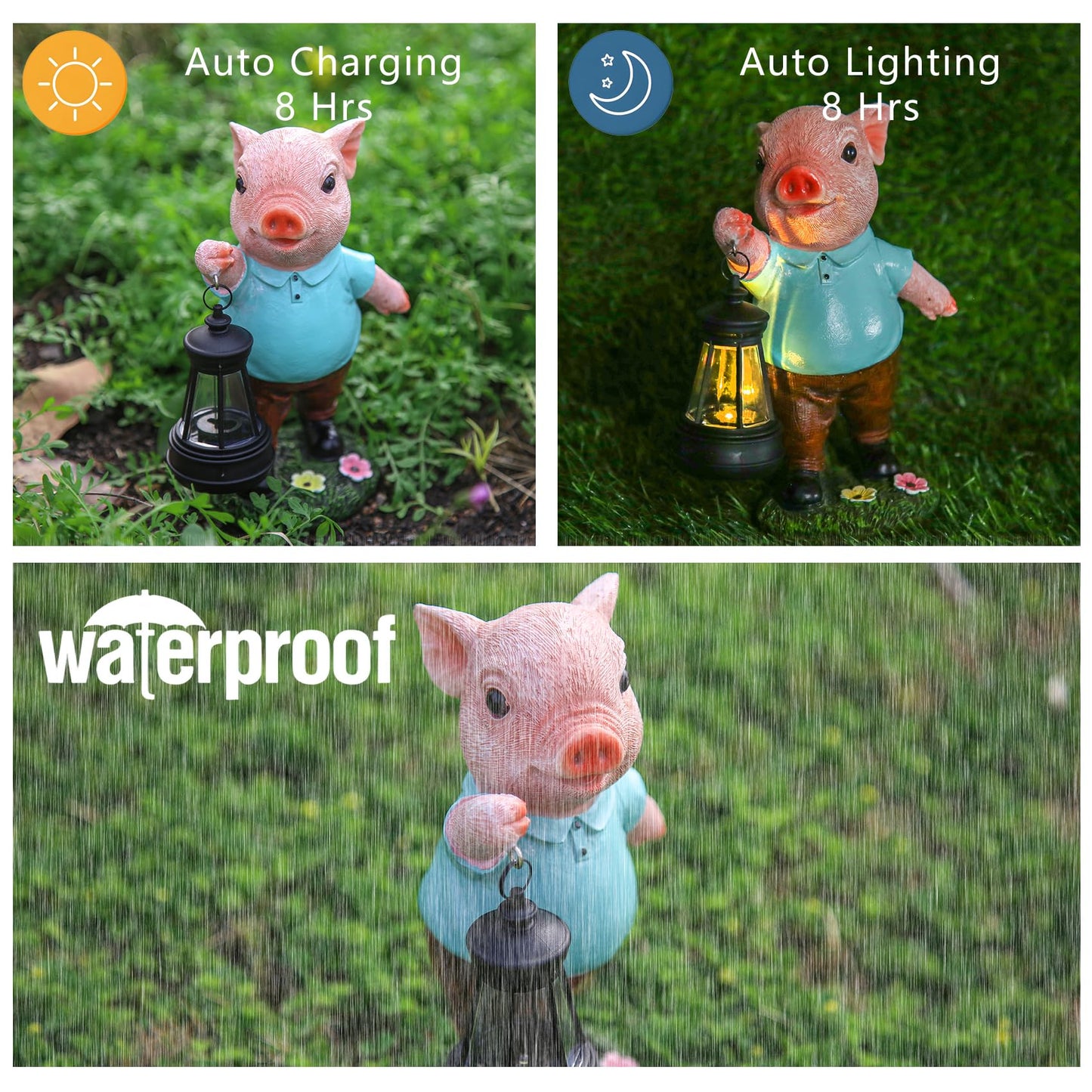 GKWRZXBK Solar Powered Garden Pig Statue - Charming Outdoor Decor Solar Lamp, Weather-Resistant, Perfect Size for Lawns & Pathways