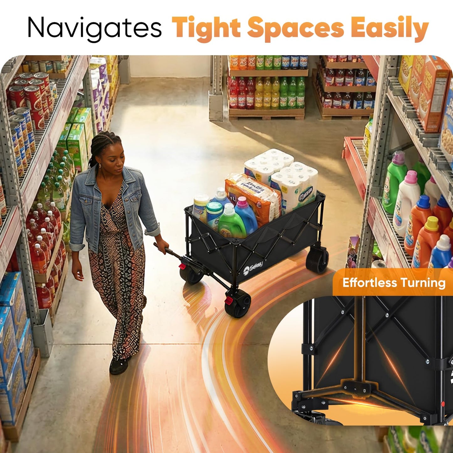 Sekey 150L Wagons Carts Foldable with Big All-Terrian Beach Wheels, Collapsible Heavy DutyWagon, Extra Large Folding Wagon,Foldable Wagon for Camping, Garden, Sports. Black