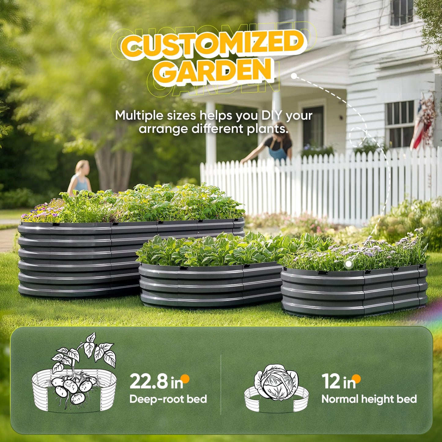 KING BIRD Raised Garden Bed Kit 2026 Upgraded 10-Minute Assembly Galvanized Planter Garden Box Outdoor for Gardening, Vegetables, Flowers, 47x24x12 in, Dark Grey