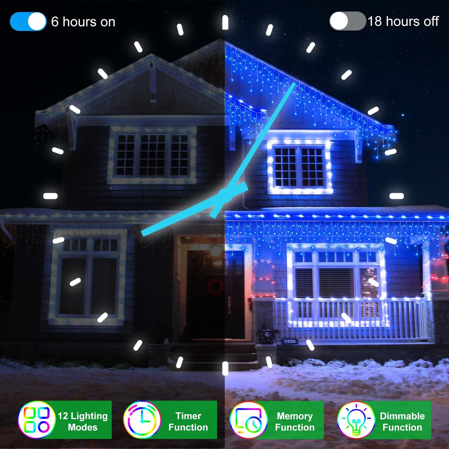 WUXYIYANG 82FT 810 LED Outdoor Christmas Lights - 180 Ice Drops, 12 Pro Modes with Timer Memory & Brightness, Waterproof Hanging Ice String Light for Holiday Wedding Garden Fence House Decor (Blue)