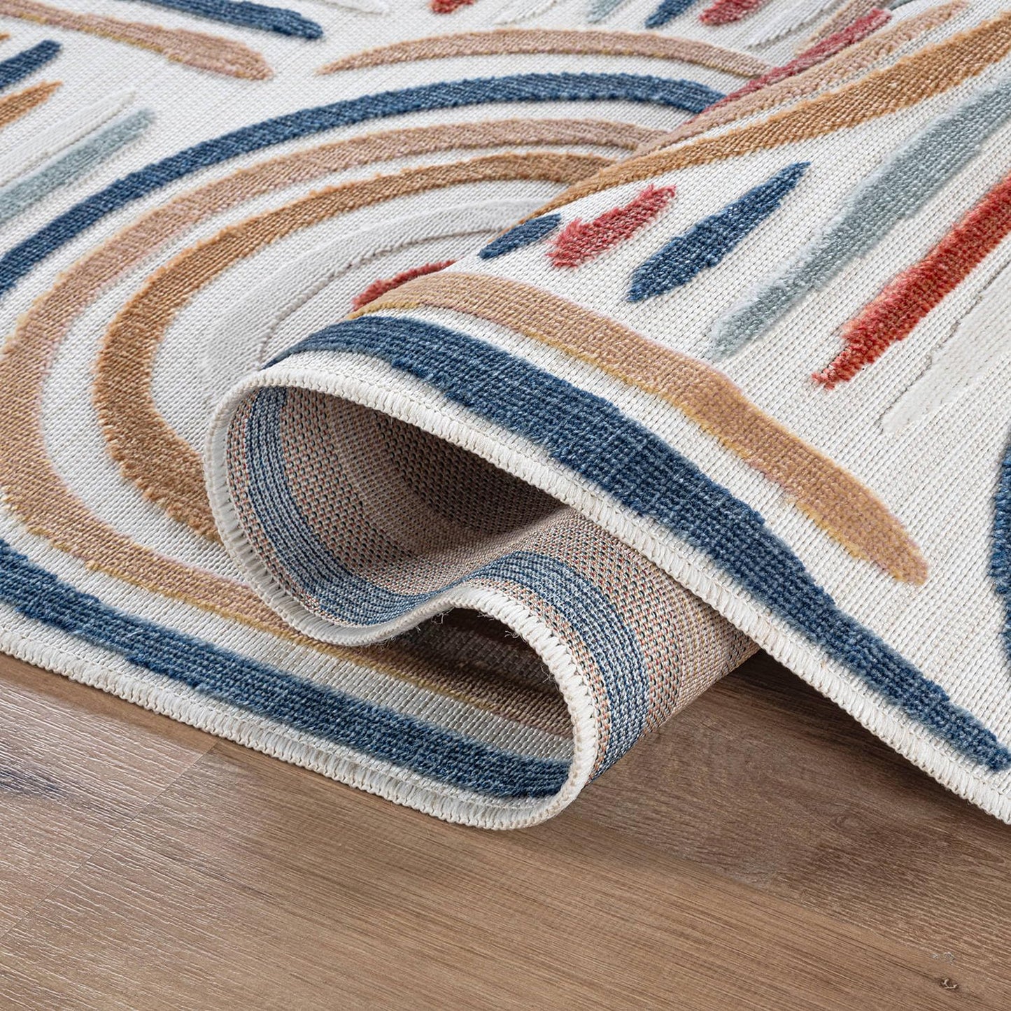 CAMILSON Indoor Outdoor Rug, Multicolor 6x9 Geometric Arch Striped Area Rugs for Patio and Home Areas, Easy-Cleaning Non-Shedding Living Room, Garden and Deck Washable Outside Carpet (6 x 9)