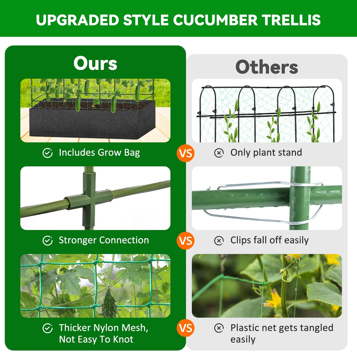 GENMOUS Garden Trellis for Climbing Plants, Cucumber Trellis with Grow Bag, 65 X 50 Inch Large Metal Trellis for Climbing Raised Bed Vegetable Outdoor