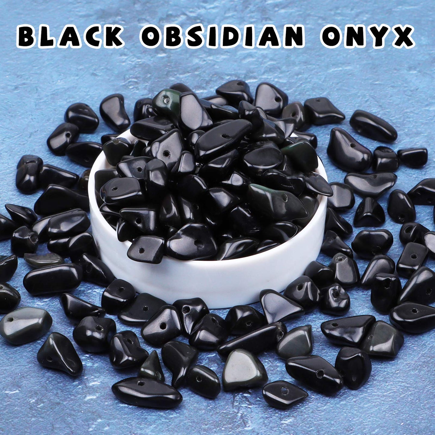 500 pcs Natural Chip Stone Beads, Black Obsidian Onyx 5-8 mm Irregular Gemstones Healing Crystal Loose Rocks Bead Hole Drilled for Jewelry Making Bracelet