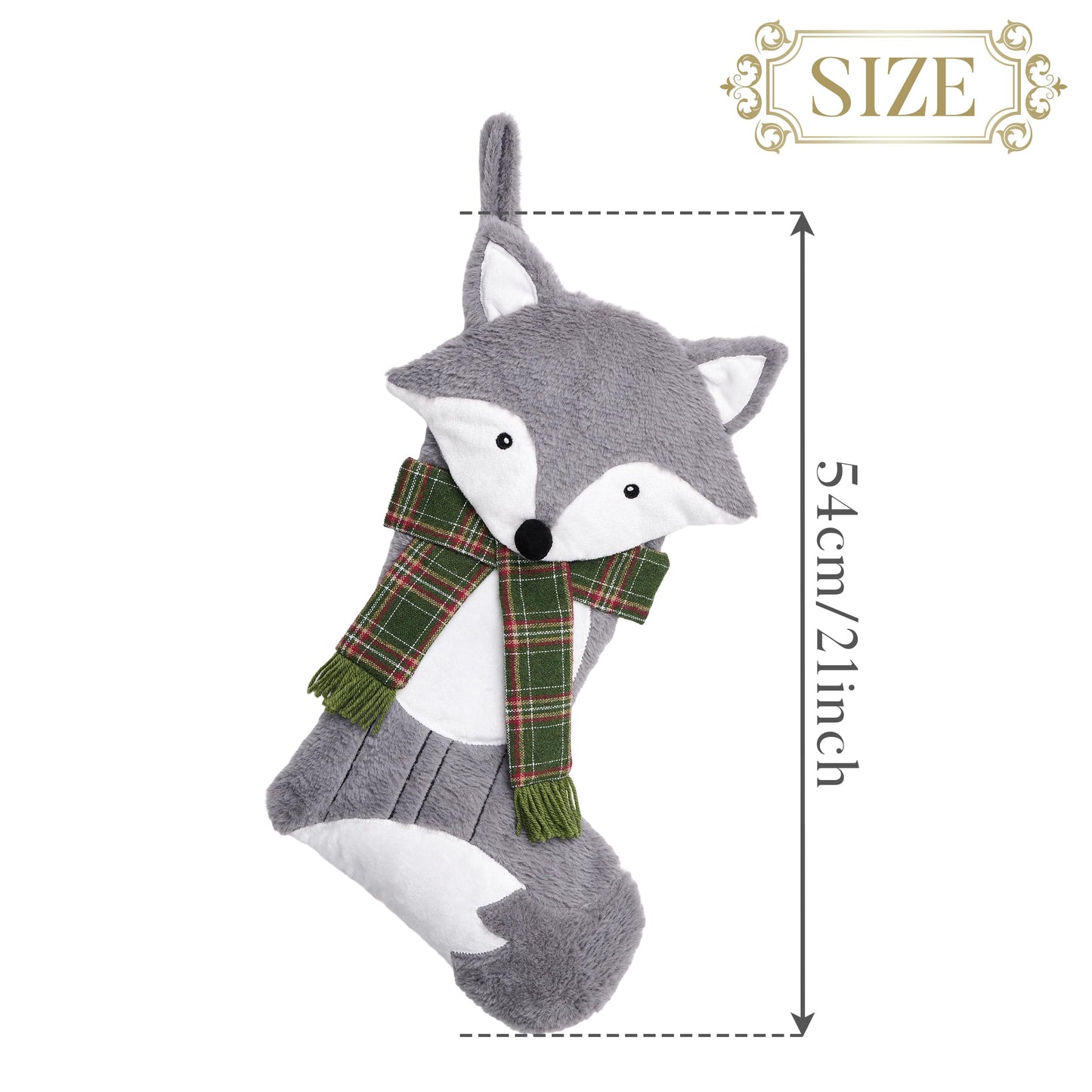 Valery Madelyn Christmas Stockings Decorations, 21 Inch Fabric Fox Silver Exquisite Plush Personalized Fireplace Pet Hanging Ornament for Holiday Xmas Party Decor