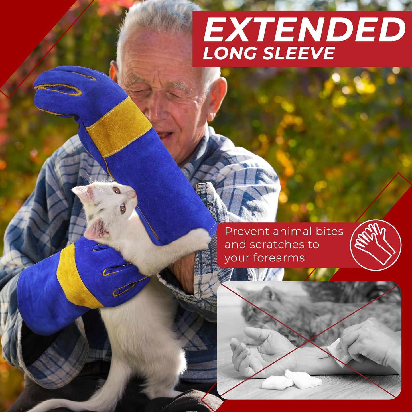 HANDLANDY Animal Handling Gloves, 14 Inches Bite-Proof, Scratch-Resistant, Pet Gloves for Dogs, Cats, Falconry, Gardening (Blue)