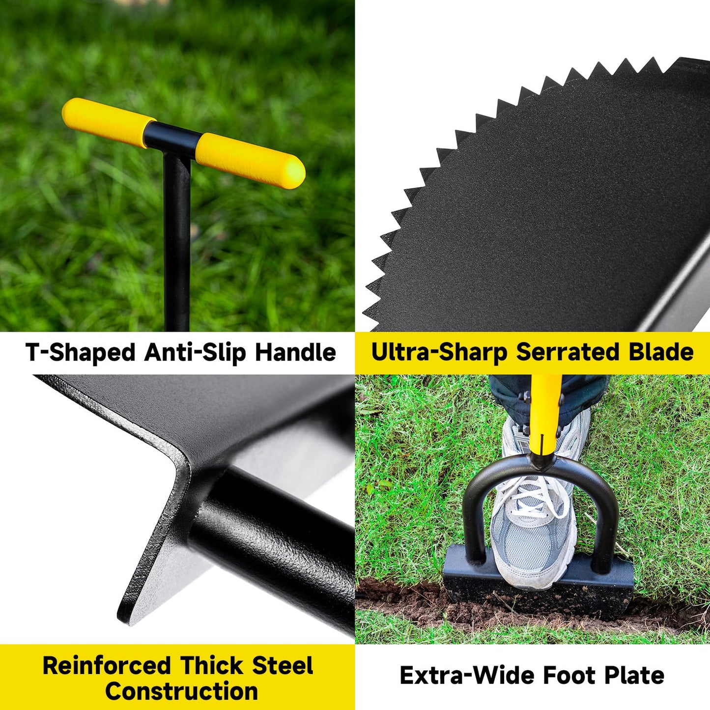 BlumeTrec Manual Edger Lawn Tool with 38"-42" Adjustable Length, Saw-Tooth Border Edger with Wide Footplate Manganese Steel Blade, Garden Edging Tool for Flower Beds, Landscaping, Sidewalks, Yard