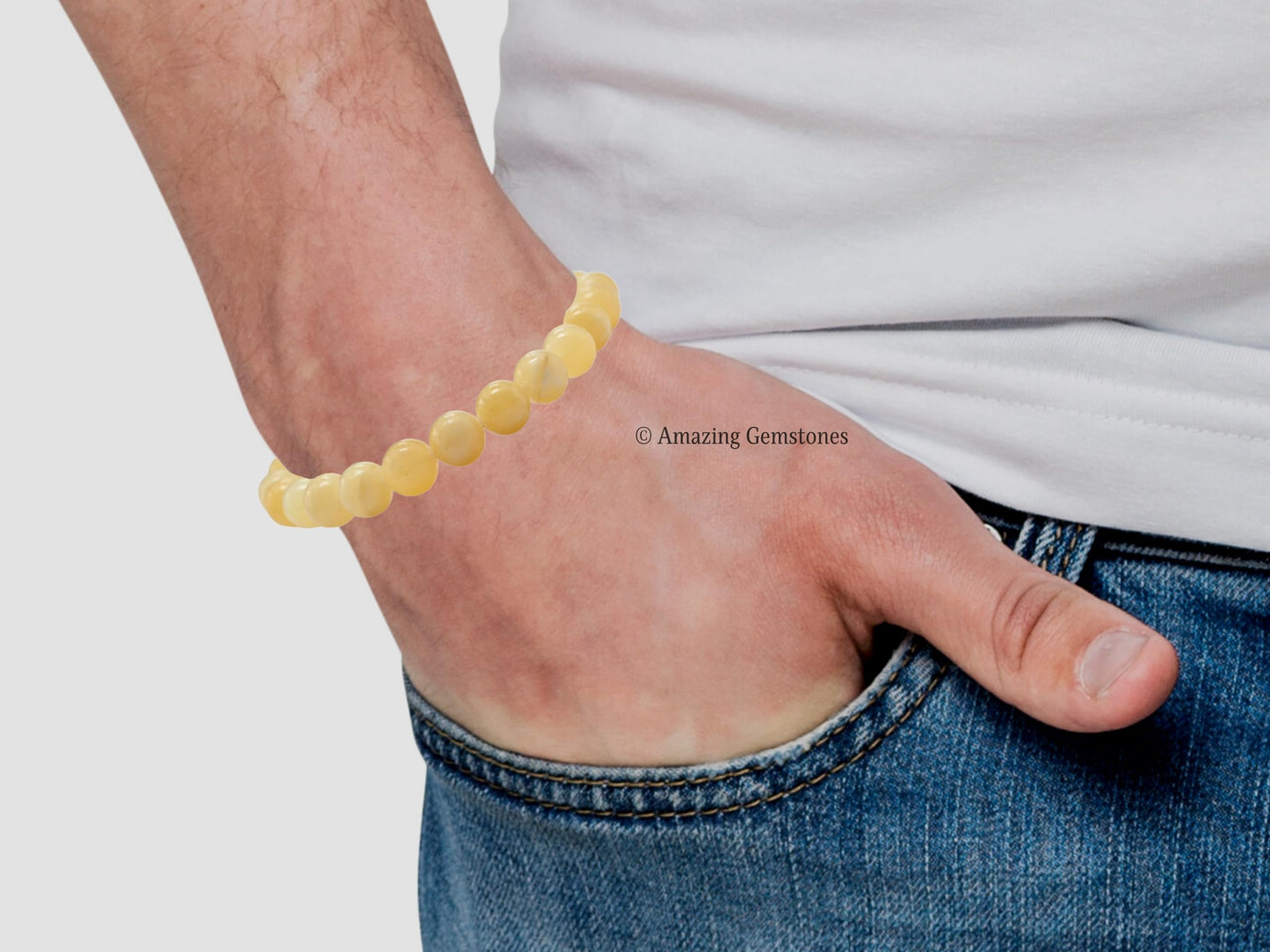 Amazing Gemstone Crystal Bracelet for Women Men's Gifts - Protection Healing Crystal Bracelet - 8mm Gemstone Beaded Stretchable Bracelet Pulseras Para Hombres Mujer Stocking Stuffers Mothers Day Gift (Yellow Calcite)