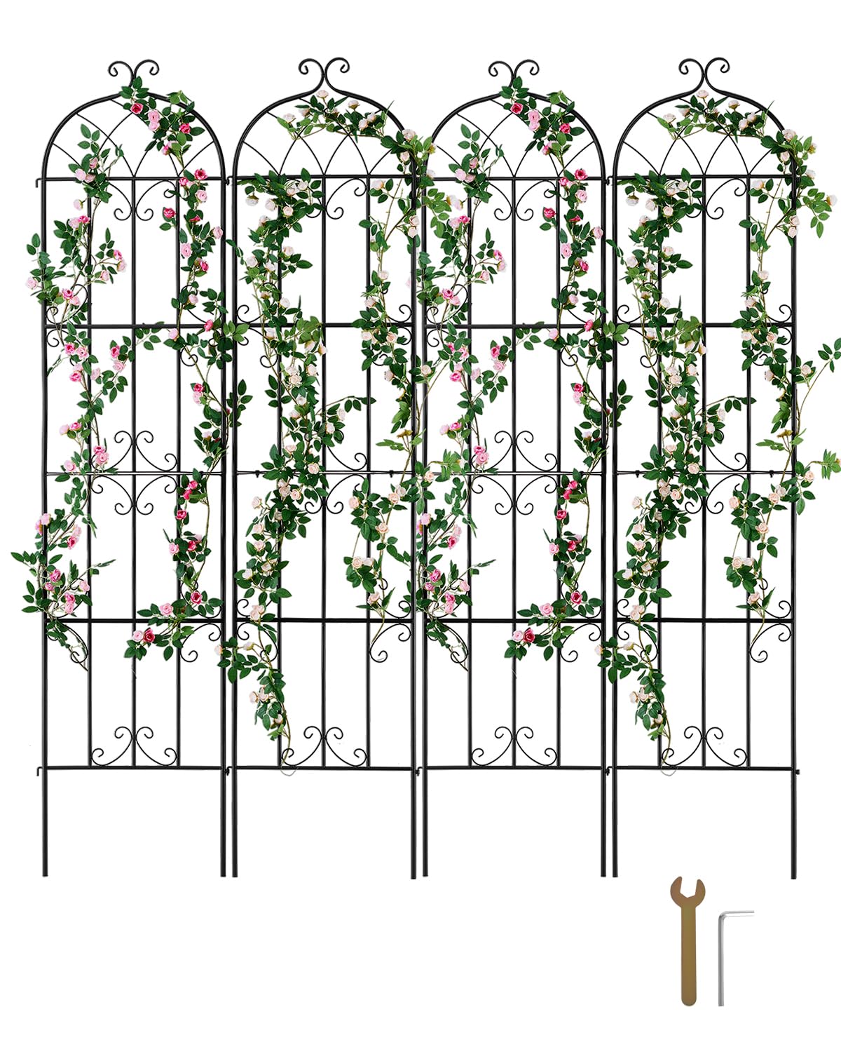 VEVOR Garden Trellis for Climbing Plants, 87 x 20 in, 4 Packs Rustproof Metal Garden Flower Rose Trellis, Outdoor Climbing Clematis Trellis Cucumbers Support for Courtyards Lawns