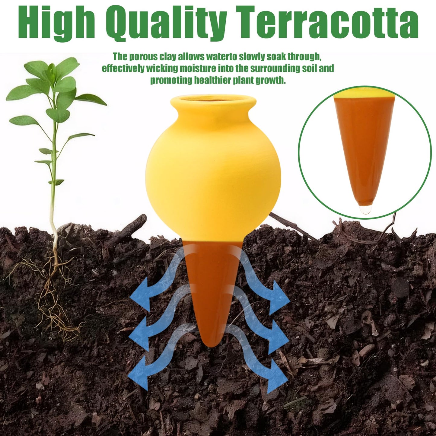 Terracotta Watering Spikes, 4 Pack Self Watering Globes, Slow Release Self Watering Planter Insert, Plant Watering Globes for Indoor and Outdoor Plants