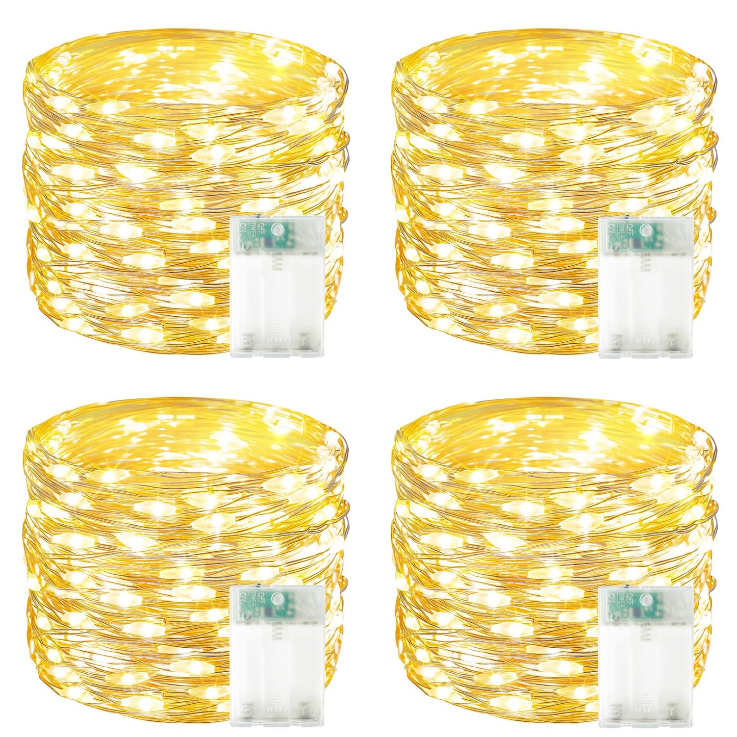 4 Pack 60 LED Fairy Lights Battery Operated with Timer, 20FT Waterproof String Lights Indoor Outdoor, Cuttable Battery Light for Home Bedroom Wedding DIY Centerpiece Christmas Decorations (Warm White)