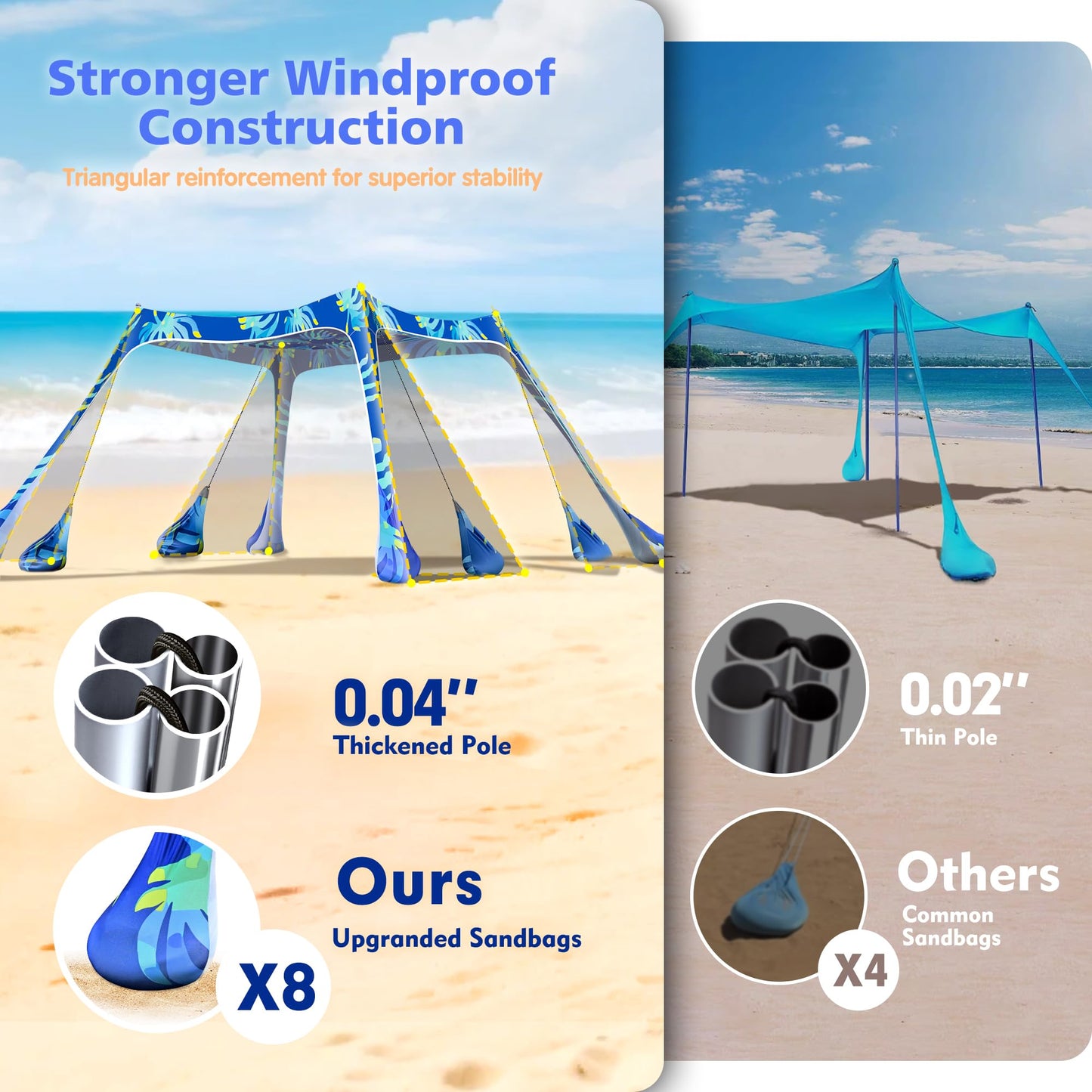 2PM SPORTS Beach Tent Sun Shelter 10x10 FT - UPF 50+ UV Protection, 8 Sandbags, Easy Setup, Portable Beach Shade Canopy for Family Picnic Camping Travel