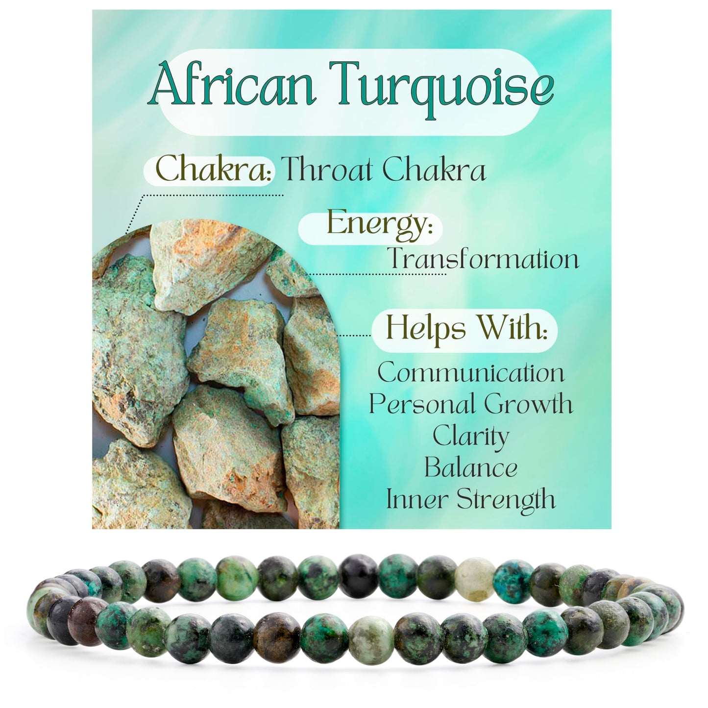 African Turquoise - Transformation - 4mm Beaded Bracelets for Women Handmade Semi Precious Natural Stone Stretch Elastic Jewelry Yoga Protection Gifts Small