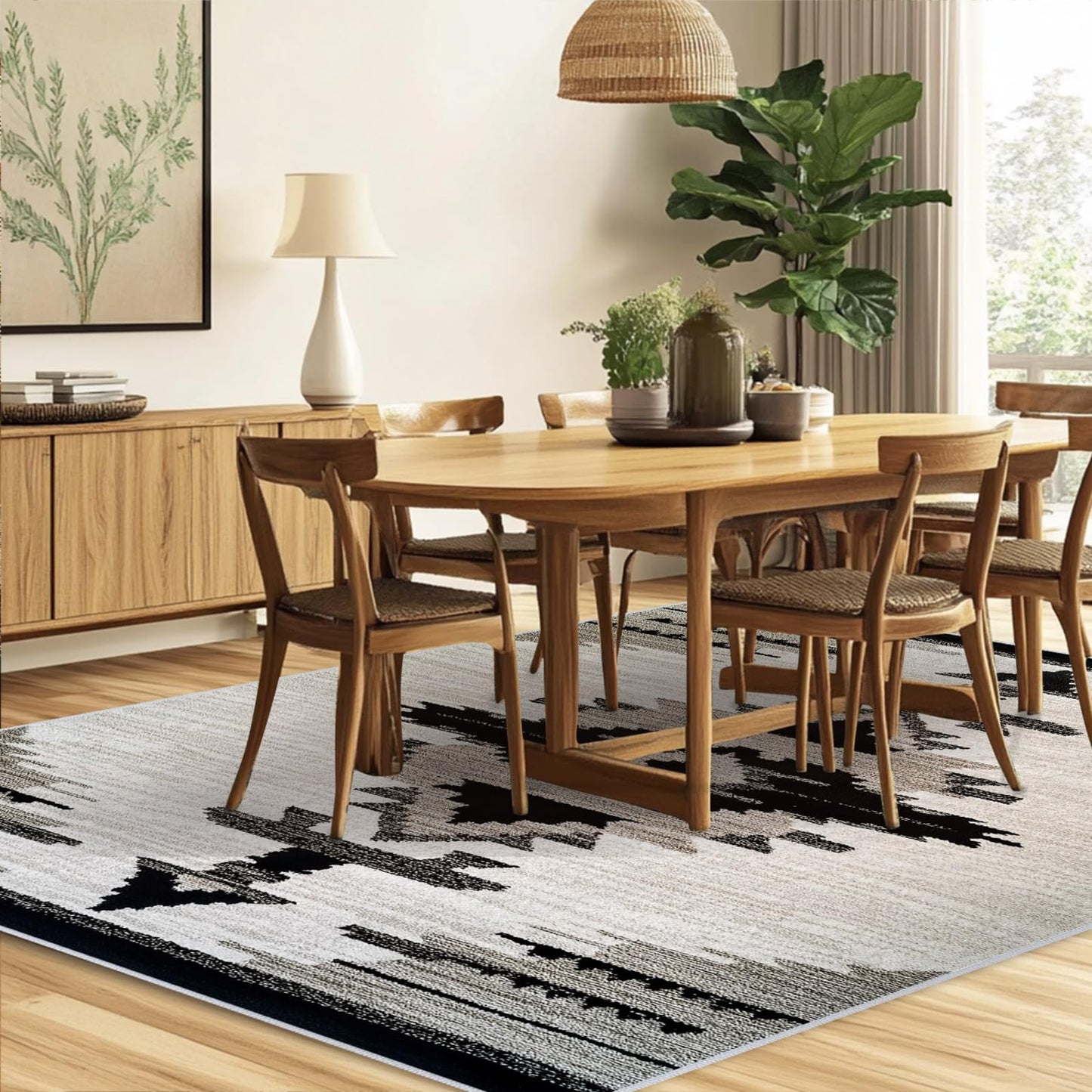 Western Area Rug Southwestern Aztec Navajo Washable 5x7 Rugs for Living Room Bedroom Southwest Tribal Gray Beige Non-Slip Soft Floor Large Carpet for Office Entryway Bathroom
