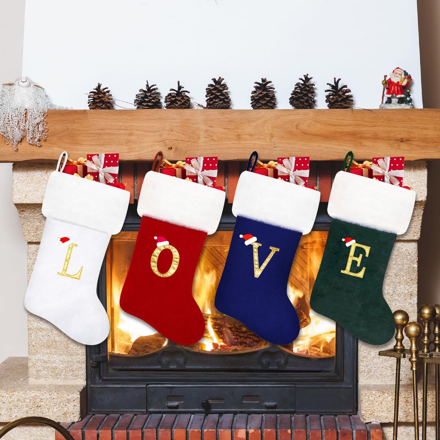 20 Inches Monogram Christmas Stockings, Purple Velvet with White Super Soft Plush Cuff Embroidered Letter Christmas Stocking, Personalized Xmas Stocking for Xmas Tree Holiday Fireplace Family Decor（B）