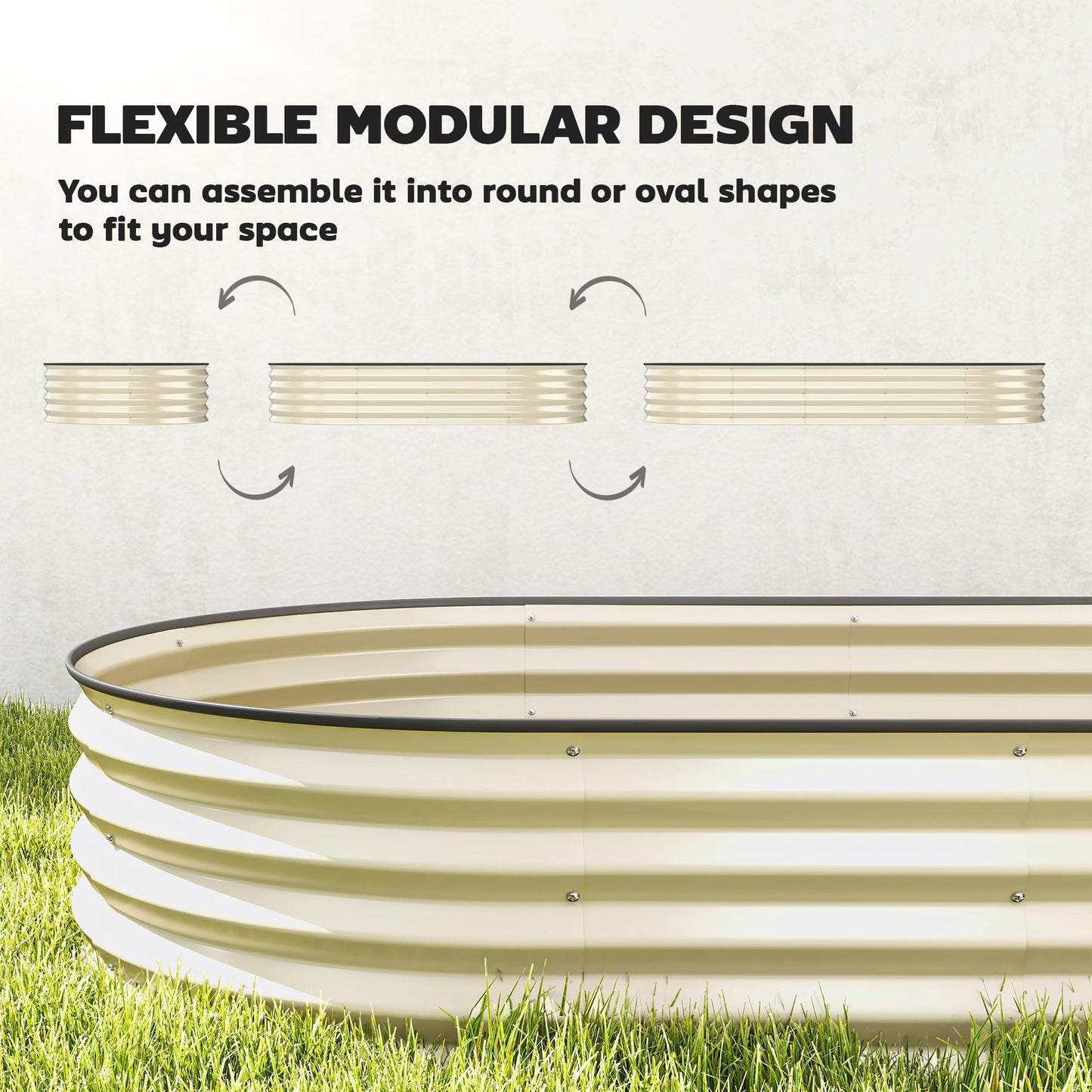 Outsunny 2PCS Galvanized Raised Garden Bed, 7' x 3' x 1' Raised Beds for Gardening with Plant Support Stakes, Rubber Strap Edging and Gloves, Metal Planter Box for Vegetables, Flowers, Cream White