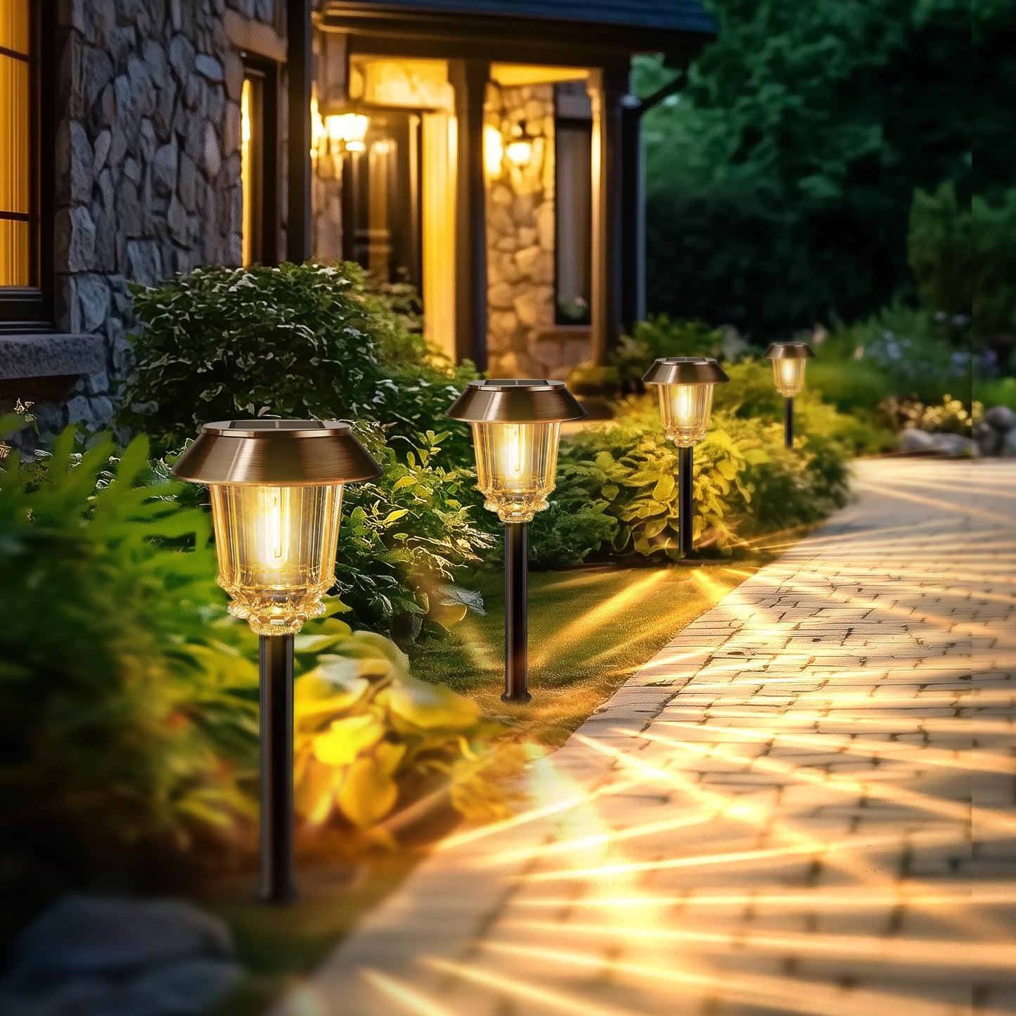HMDecor Solar Lights Outdoor Waterproof,4 Pack Bronze Pathway Lights with 10-40 LM Dimmable Glass and Metal, Solar Powered Garden Fall Decor for Yard,Patio,Pathway,Driveway(Warm White)