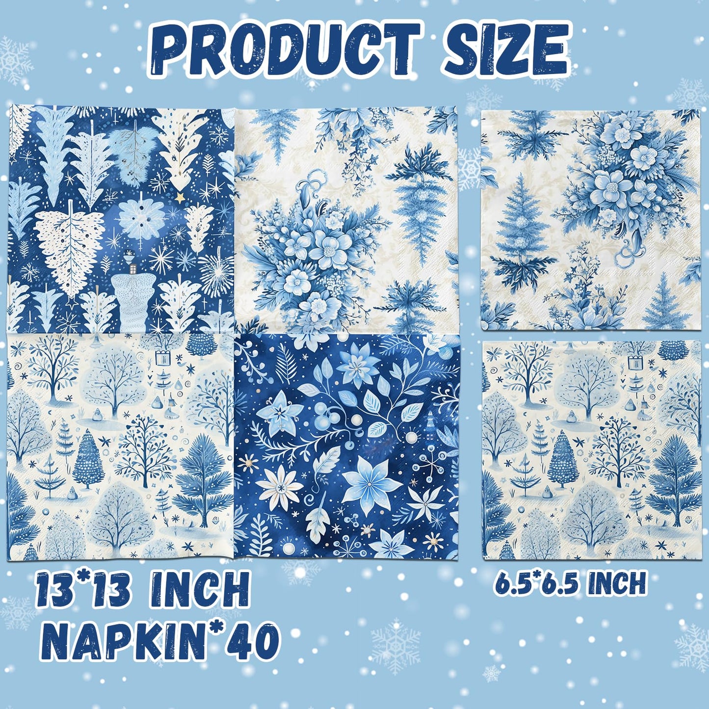 40pcs Winter Napkins Decorations,Blue Winter Christmas Napkins,Christmas Tree Xmas Reindeer Napkin for Winter Holiday Party Xmas Birthday Party Supplies