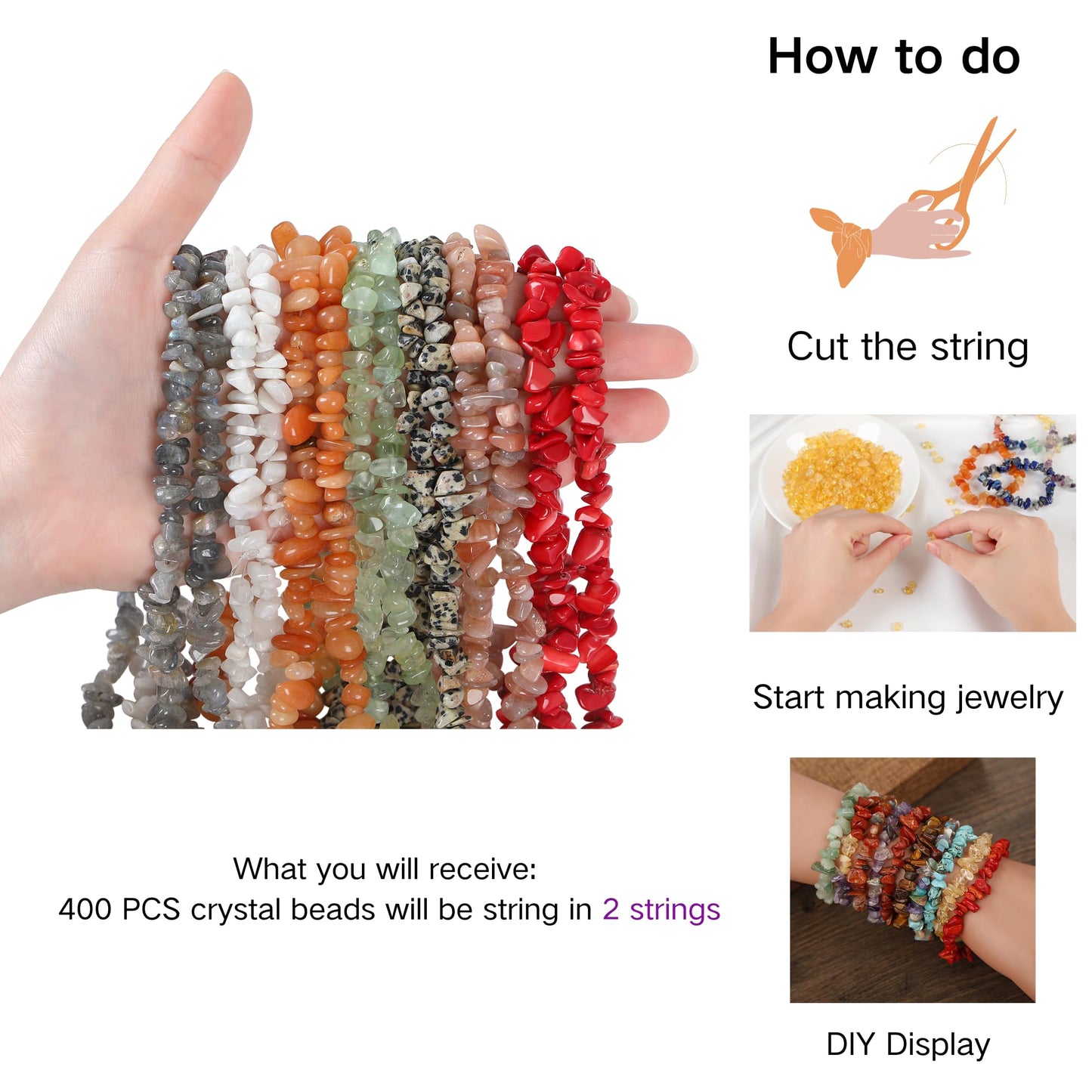 XIANNVXI Prehnite Beads, Natural Chip Stone Beads 400Pcs Crystal Bead 5-8mm Irregular Healing Crystal Loose Rocks for DIY Jewelry Making