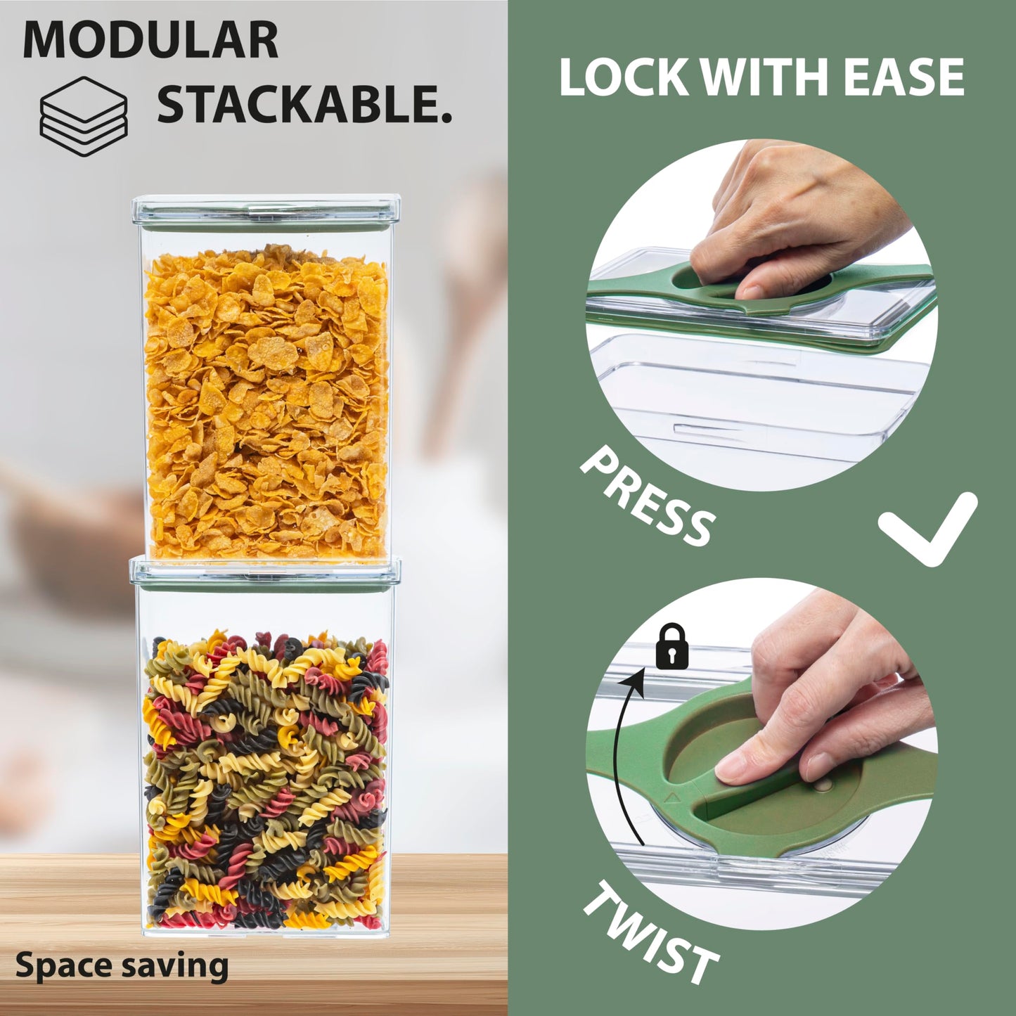 Prestoor 4-Pack Small Pantry Containers, 0.8 QT/0.76 L Clear SAN Food Storage Canisters with Twist-Lock Lids, Stackable for Sugar, Tea Bags, Seasoning, Nuts, Snacks(Sand)